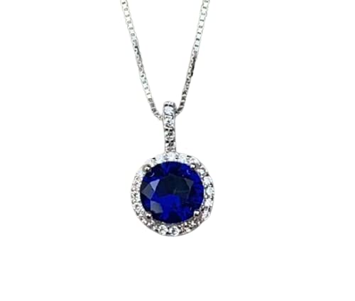 Handmade 925 Sterling Silver Blue Sapphire Pendant - Round Gemstone Jewelry for Women - Perfect for Gifts, Weddings & Special Occasions