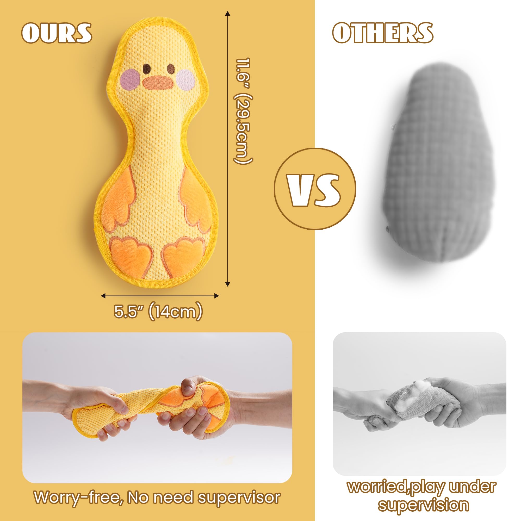 Duck Squeaky Dog Toy 2025 - Indestructible Chew Proof Dog Toys for Aggressive Chewers, Durable 2-Layer Stuffed Interactive Tug Training Toy - Yellow - Perfect for Playtime, Training & Keeping Dogs Entertained