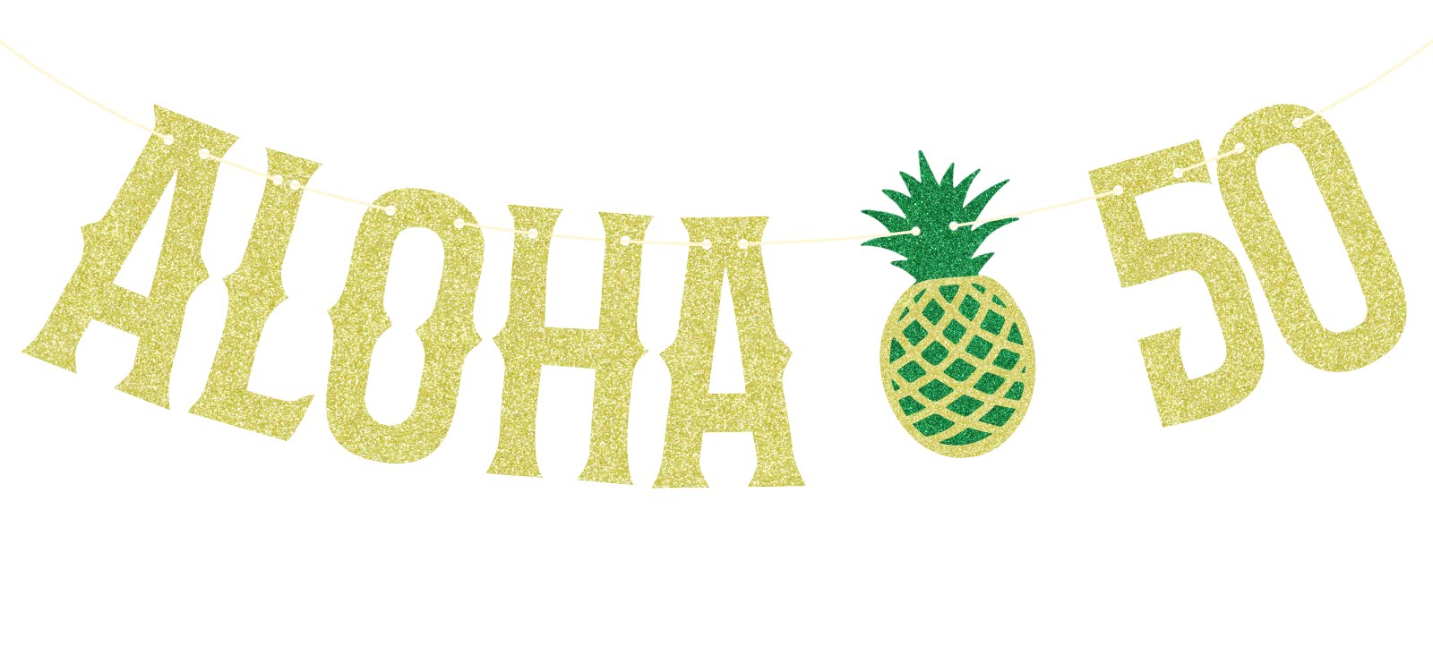 Aloha 50 Banner - Hawaiian Luau Party Decorations with Gold Glitter - Tropical Summer Beach & Pool Party Supplies - Perfect for 50th Birthday Celebrations, Themed Events & Hawaiian Luau Parties