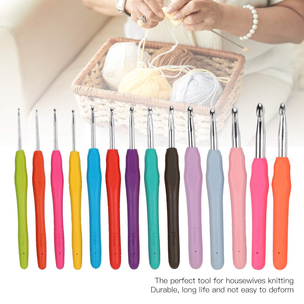 14-Piece Ergonomic TPR Crochet Hooks Set with Storage Case - Extra Long Knitting Needles for Comfortable Crafting & Weaving - Perfect DIY Gift for Crocheters & Knitters (Ideal for Yarn Projects, Blankets, Scarves & Home Decor)