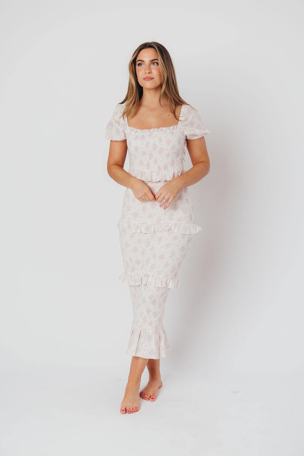 Ada Smocked Dress in Pink Floral - Bump Friendly Maternity Dress & Inclusive Sizing (S-3XL) | Perfect for Baby Showers, Bridal Events & Summer Weddings