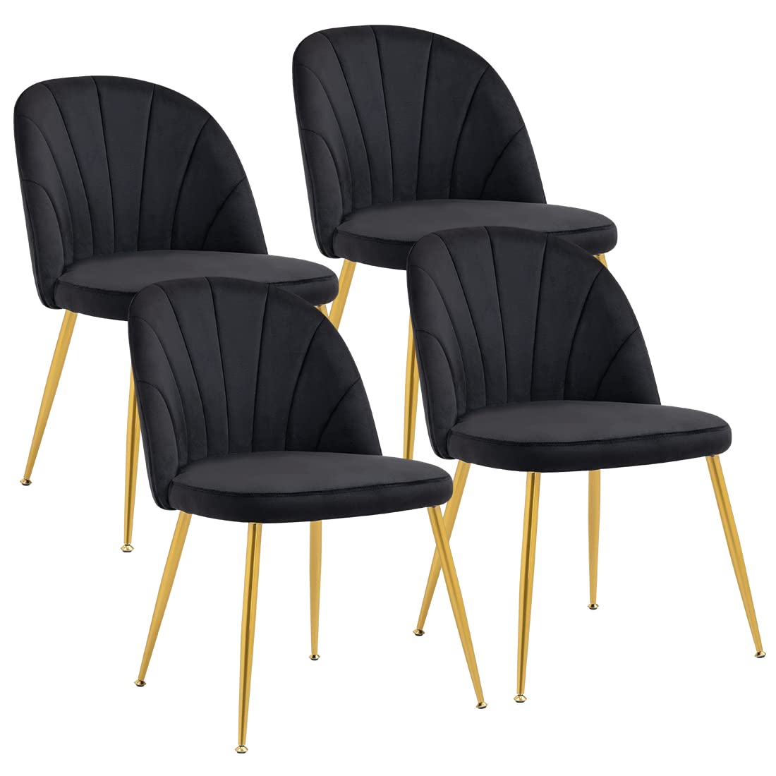 X-VOLSPORT 4-Piece Black Velvet Tufted Dining Chairs Set - Armless Upholstered Side Chairs with Gold Metal Legs for Office, Living Room, Bedroom & Reception Areas | Elegant Seating for Home Decor & Guest Accommodation