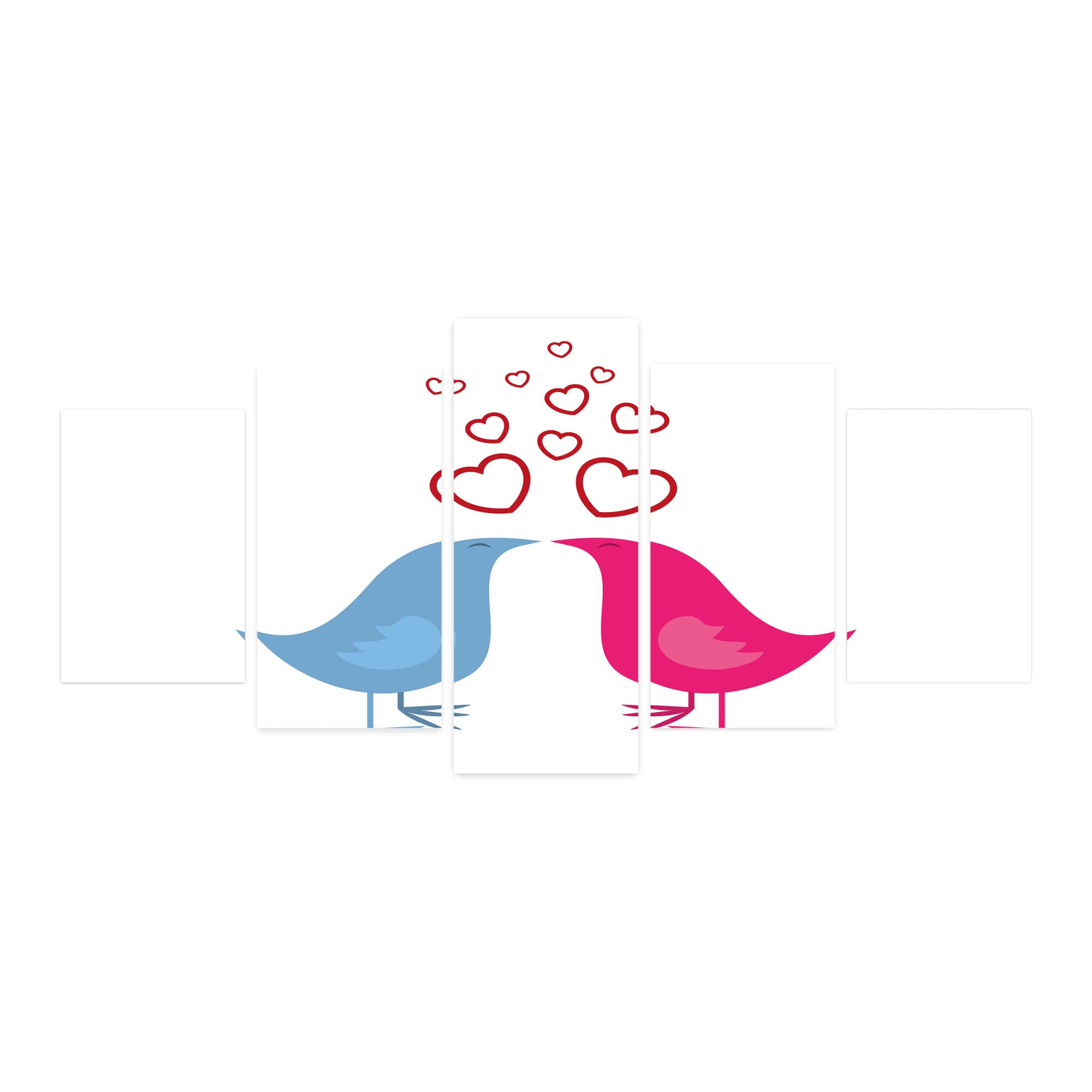 Ambesonne Love 5-Panel Acrylic Glass Wall Art - Romantic Beak Birds & Heart Symbols Design on White Backdrop, 60