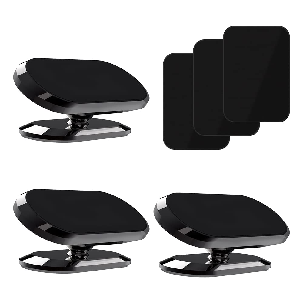3 Pack TIQUS Magnetic Phone Holder for Car - 2022 Upgraded 8X Strong Magnets Dashboard Mount with 40x58mm Metal Plates, Adjustable Phone Stand for iPhone & Galaxy (Black) | Perfect for Commuting, Road Trips & GPS Navigation