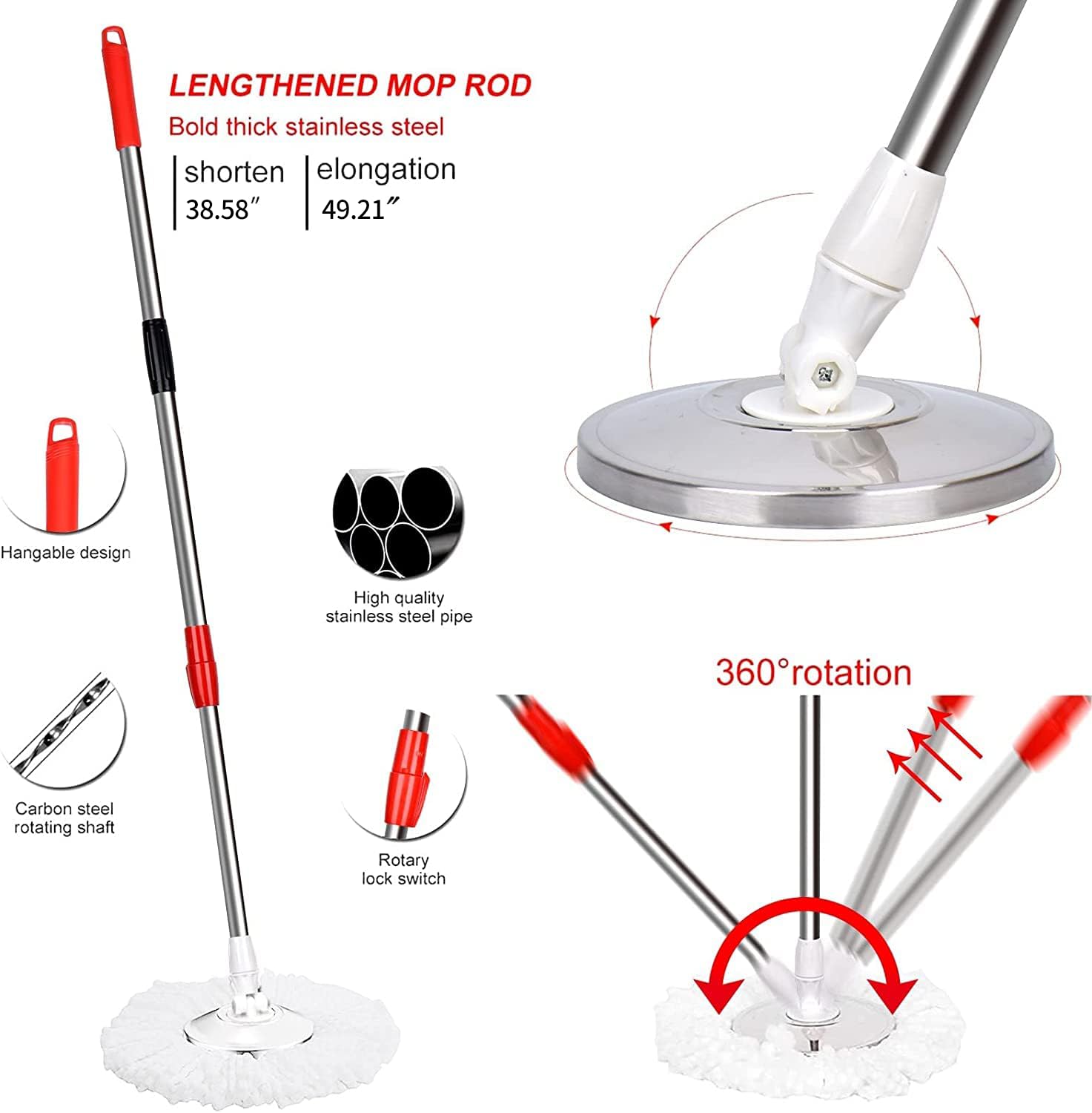 360° Spin Mop and Bucket Set with Wringer - 3 Microfiber Refills for Wet & Dry Floor Cleaning | Home & Kitchen Cleaning System | Perfect for Hardwood, Tile & Laminate Floors