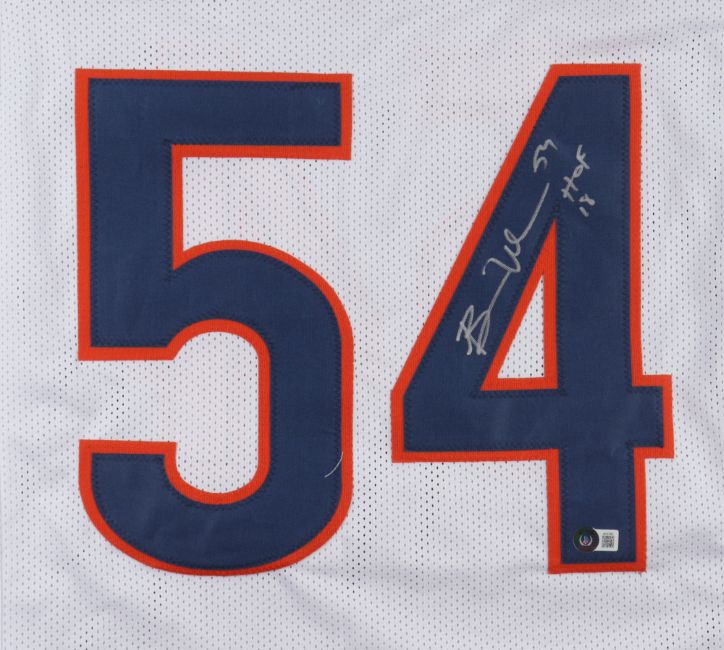 Brian Urlacher Chicago Bears Signed White Football Jersey - HOF 18 Inscribed BAS - Authentic Collectible for Sports Memorabilia Fans & Home Decor