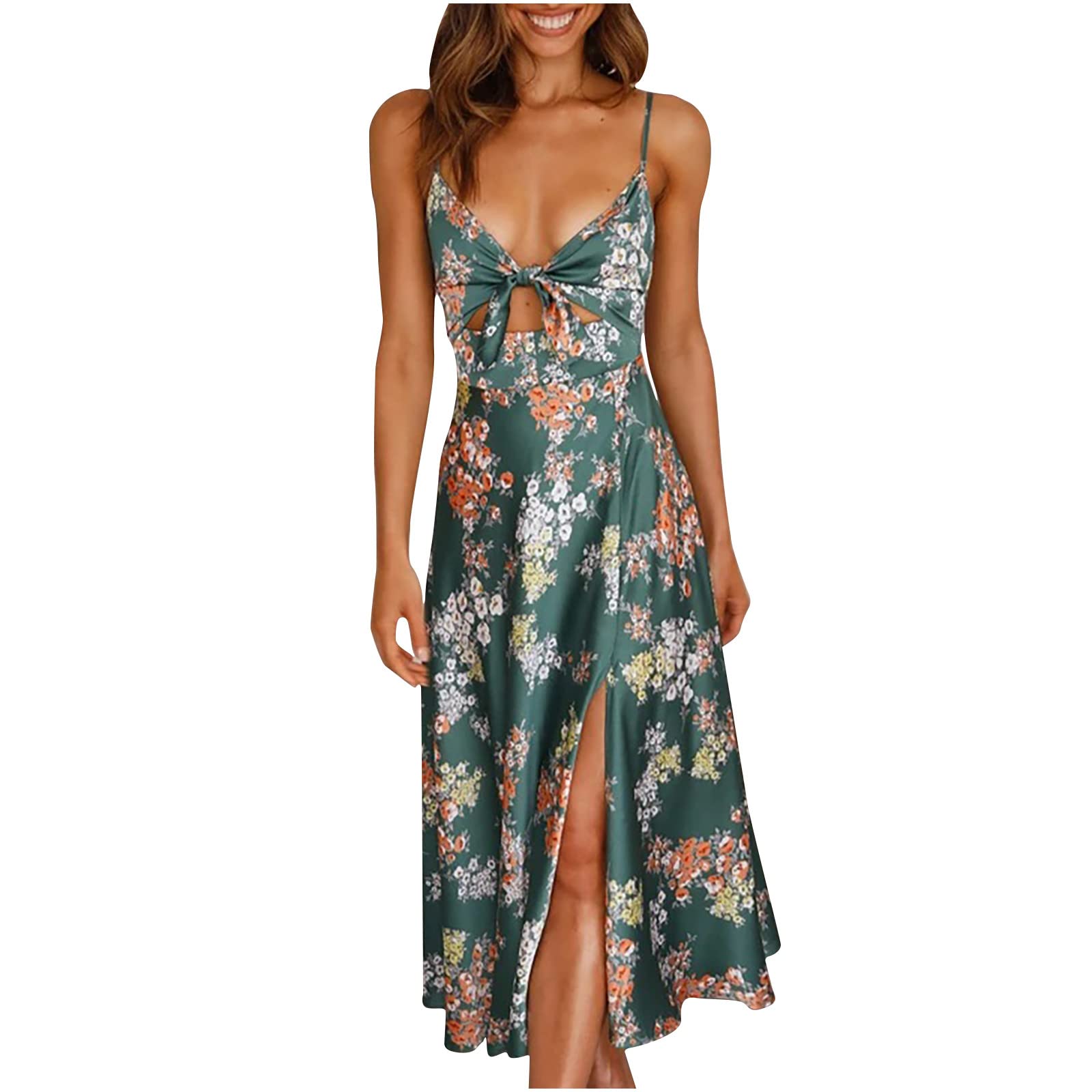 2022 Women's Summer Dresses - Casual Backless Floral Print Bandage Sexy Camis Swing Dress with Belt & Ruffle Trim | Perfect for Beach Vacations, Date Nights & Summer Parties