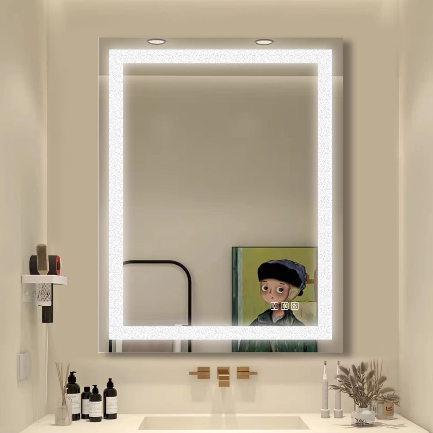 MOELAKY 28x36 Inch LED Bathroom Mirror with 3 Color Temperatures, Anti-Fog, Dimmable Lighting, IP54 Waterproof, High CRI>95 - Perfect for Makeup, Shaving & Home Decor (Horizontal/Vertical Mounting)