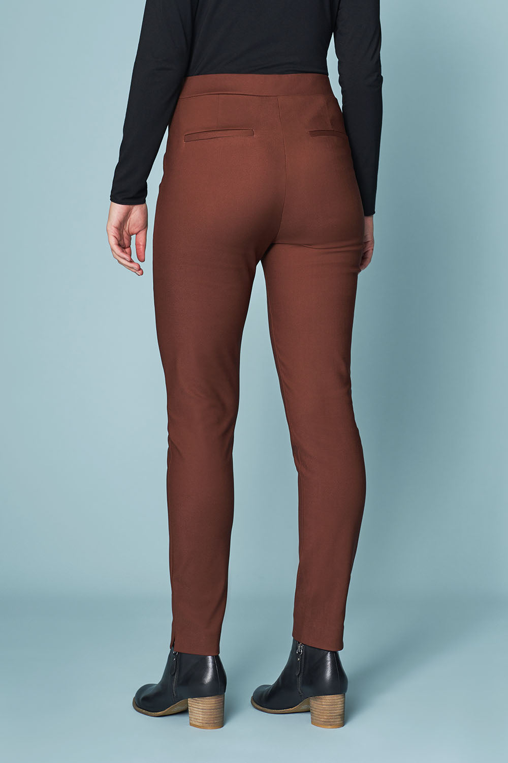 Pintuck Slim Leg Pants for Women - Burnt Amber Color | High Waisted Stretch Work Pants for Office & Business Casual Outfits