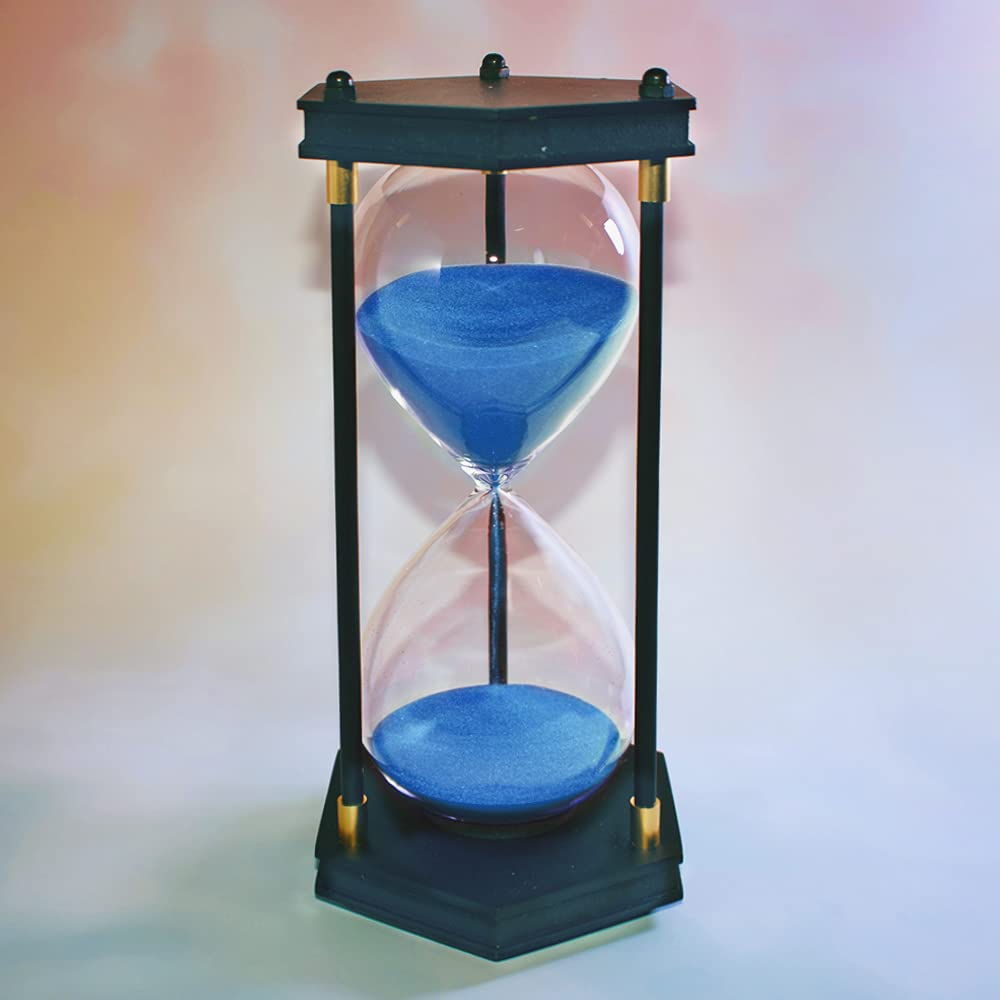 60 Minute Large Hourglass Timer - Decorative Hexagon Frame Sandglass with Blue Sand for Home Office, Meditation, and Kitchen Use