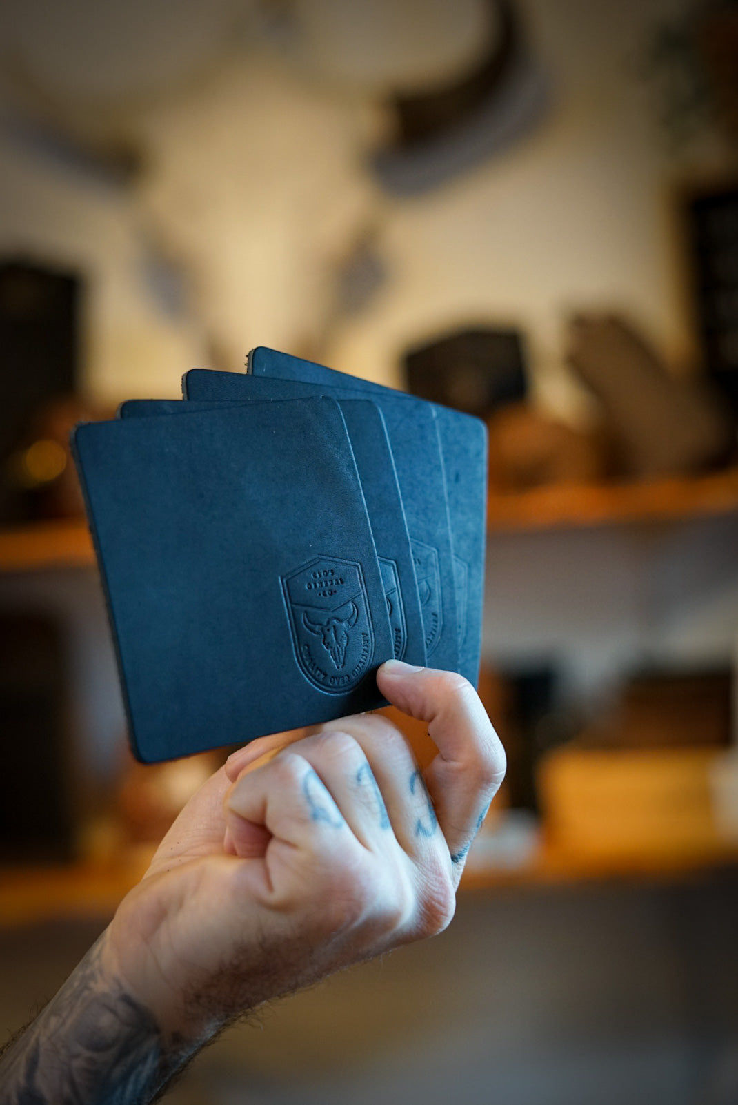 Premium Square Bison Coasters - Flat Black Set of 6 | Absorbent & Durable Drink Coasters for Coffee Tables, Bars & Home Decor