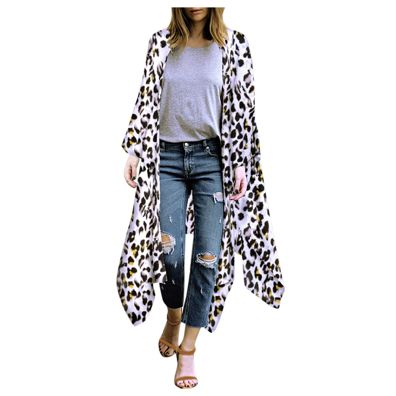 Women's 2022 Fashion Summer Floral Print Kimono Cardigan - Lightweight Loose Cover Up for Beach, Vacation & Casual Wear