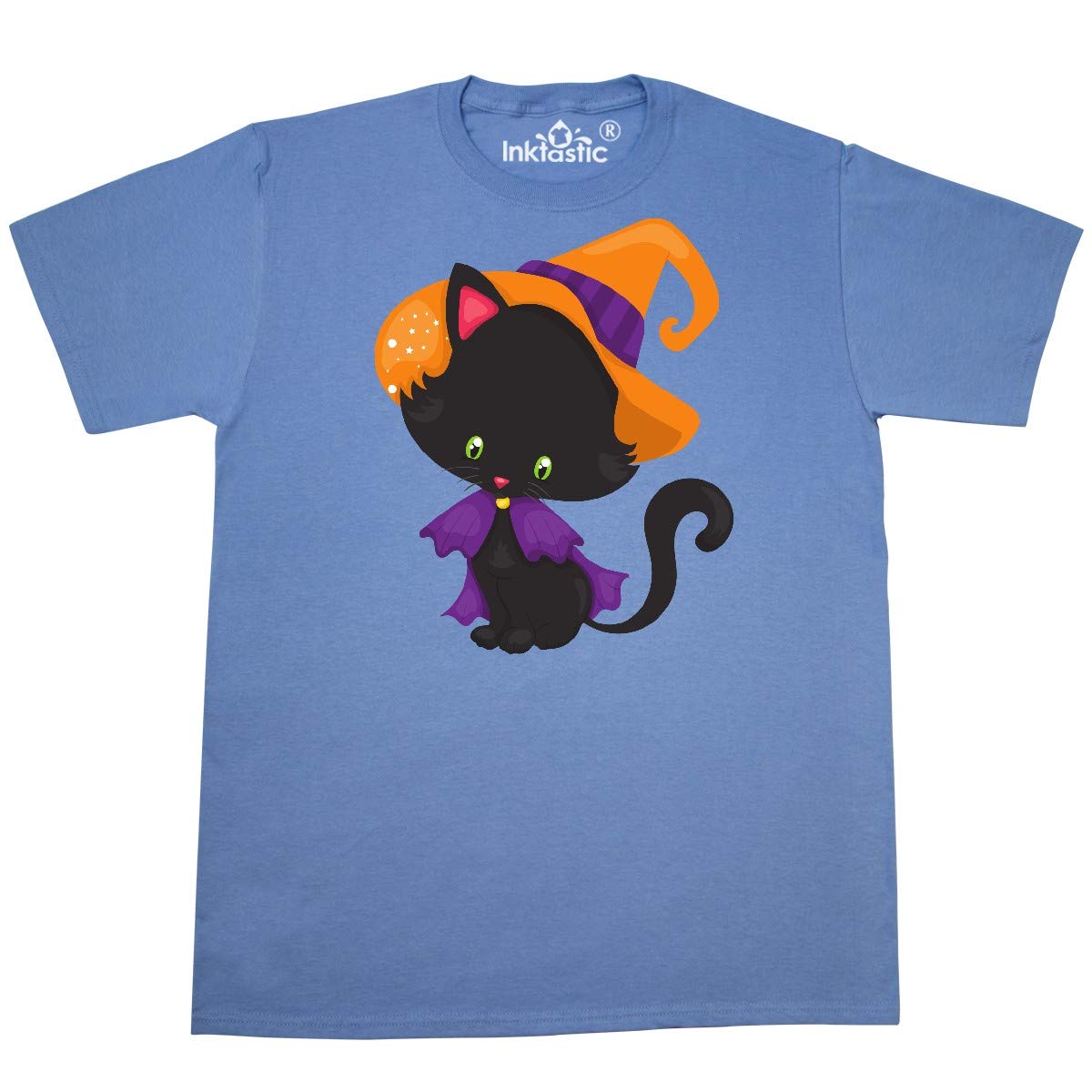 Inktastic Halloween Cat T-Shirt - Cute Black Cat with Witch Hat Design for Halloween Costumes & Spooky Party Outfits