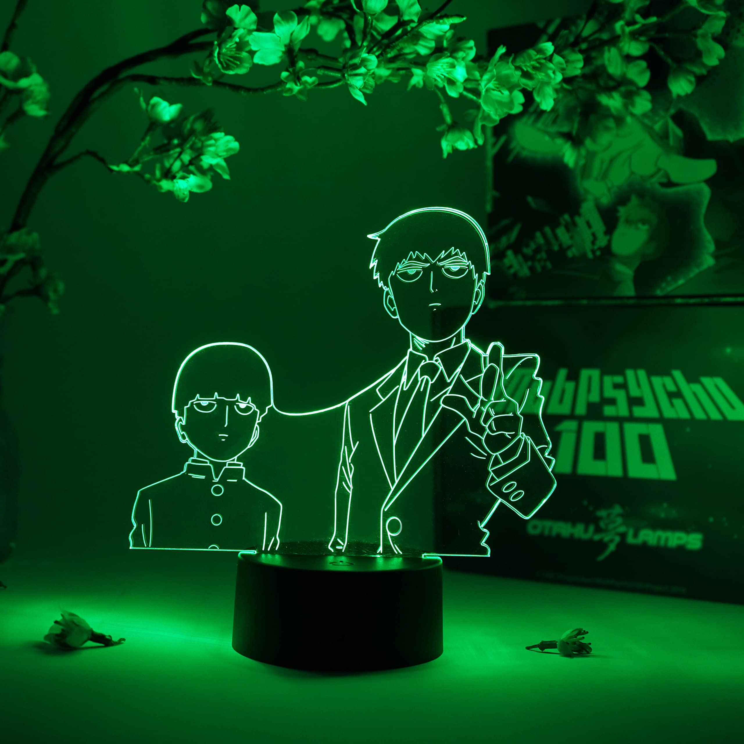 Mob & Reigen Anime LED Night Light - 16 Color RGB Changing with Remote - 3D Otaku Room Decor Gift for Fans - Perfect for Bedroom, Gaming Room, and Anime Themed Parties