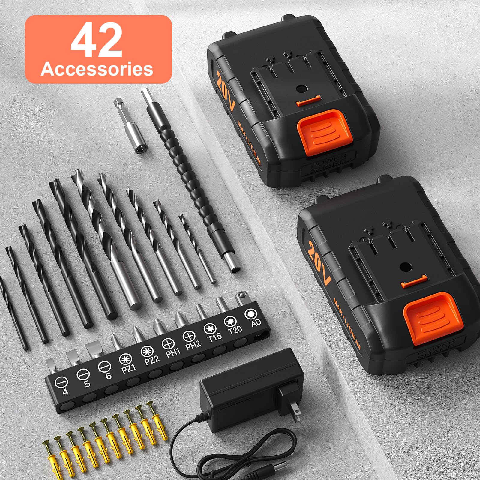 20V Cordless Drill with 2 x 2000mAh Batteries & Charger - 3/8