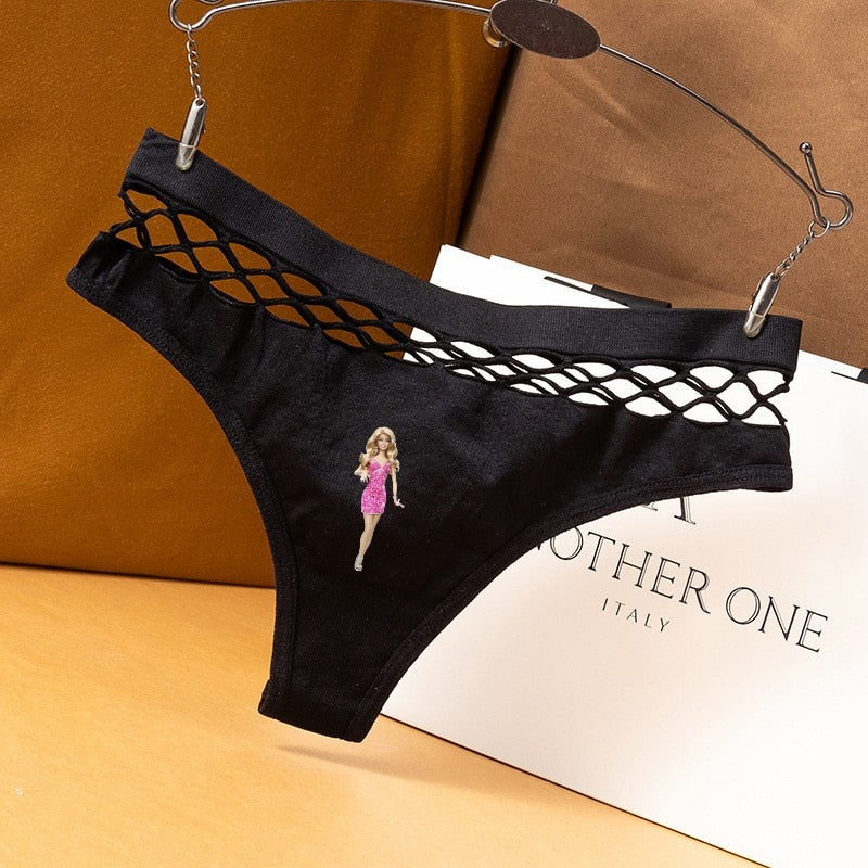 Barbie Princess Sexy Fishnet Hollow-Out Sports Thong Panties for Women - Y2K Fashion Bikini Briefs for Workout, Party & Lingerie