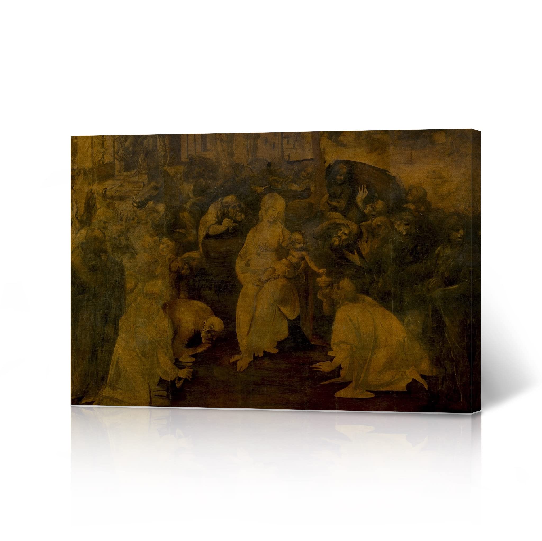 Leonardo Da Vinci Adoration of the Magi Canvas Wall Art Print - Renaissance Classic Oil Painting Masterpiece - Fine Art Home Decor for Living Room, Bedroom & Office - Ready to Hang 24x36 - Perfect for Art Lovers & Renaissance Style Interior Design