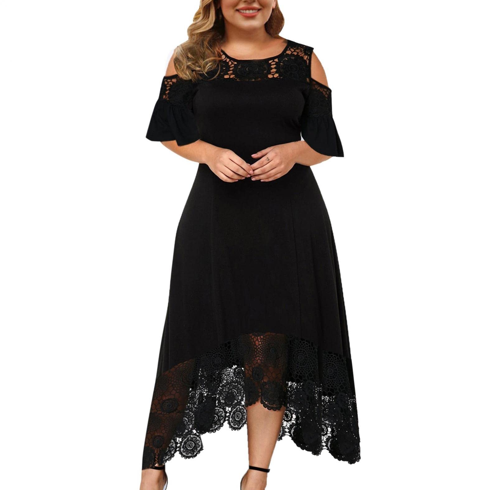 Plus Size Wedding Guest Dresses for Women - High Waist A-Line Formal Dress with Cute Print | Elegant Party Dress for Bridal Shower, Cocktail Party & Special Occasions