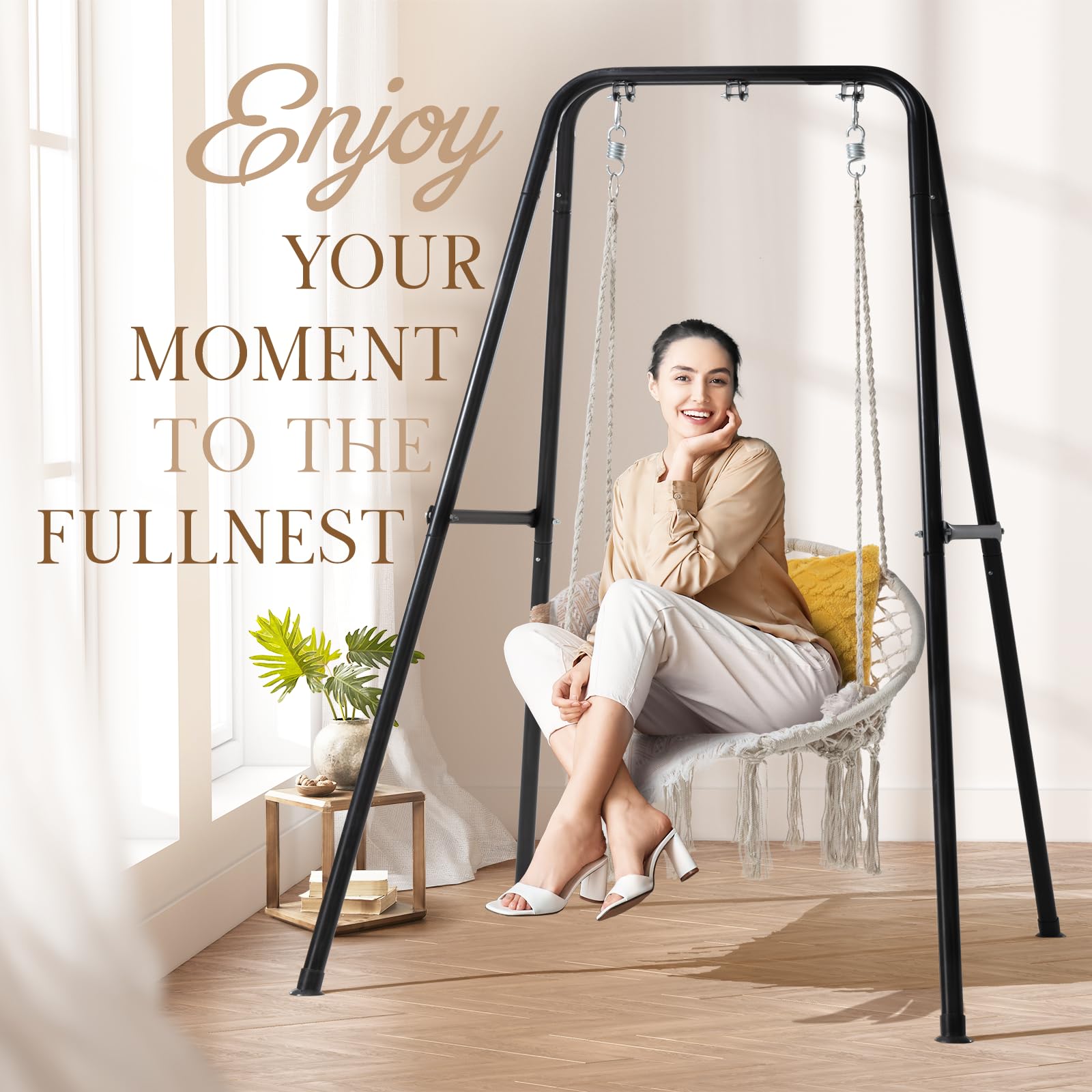 Idzo A-Shaped Hammock Chair Stand - Heavy Duty Metal Swing Stand for Indoor & Outdoor Use (Hammock Chair Not Included) - Perfect for Patio, Garden, Balcony & Backyard Relaxation