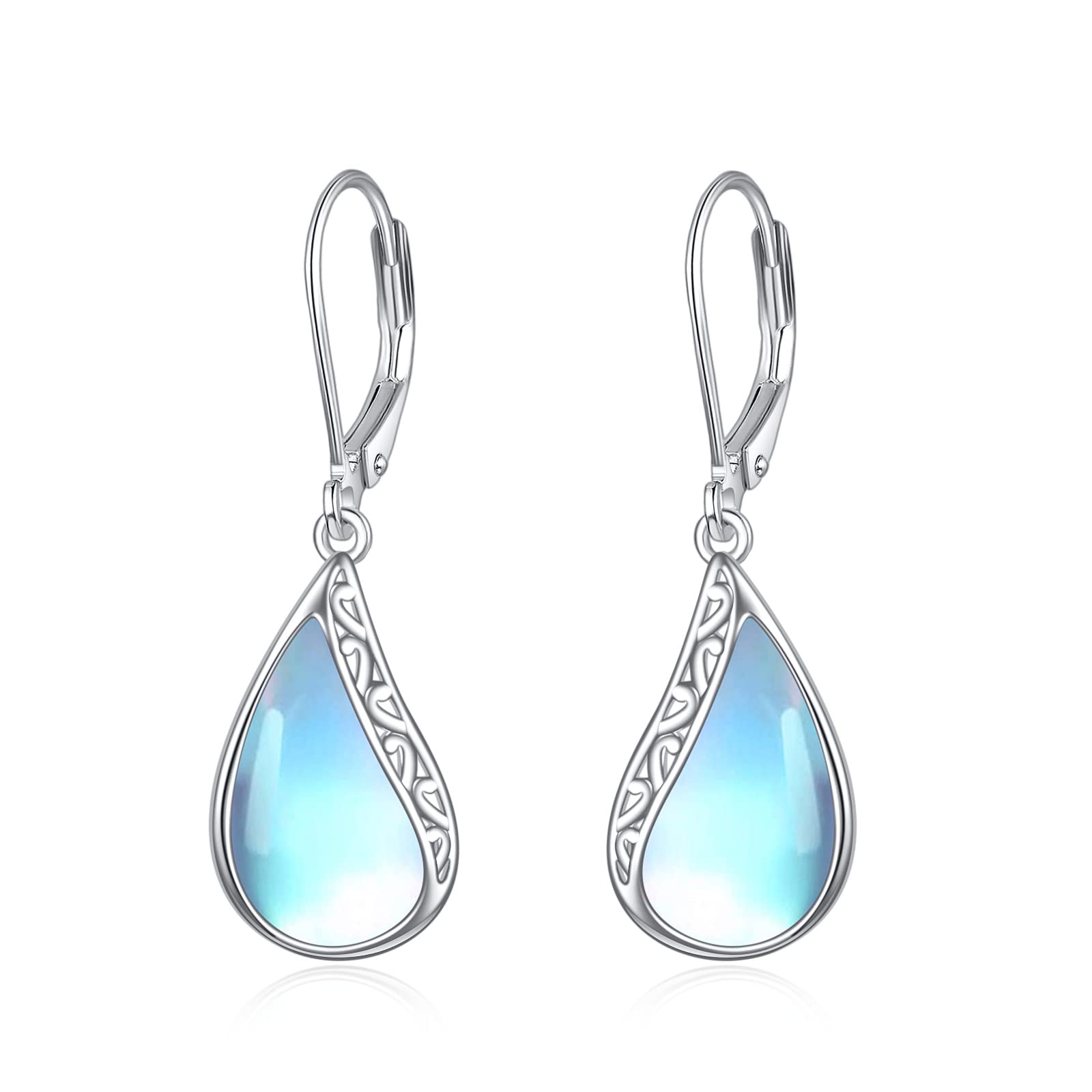 POPLYKE Sterling Silver Teardrop Larimar Moonstone Leverback Earrings for Women - Infinity Dangle Earrings, Elegant Birthday Gifts for Her, Perfect for Weddings, Parties & Special Occasions