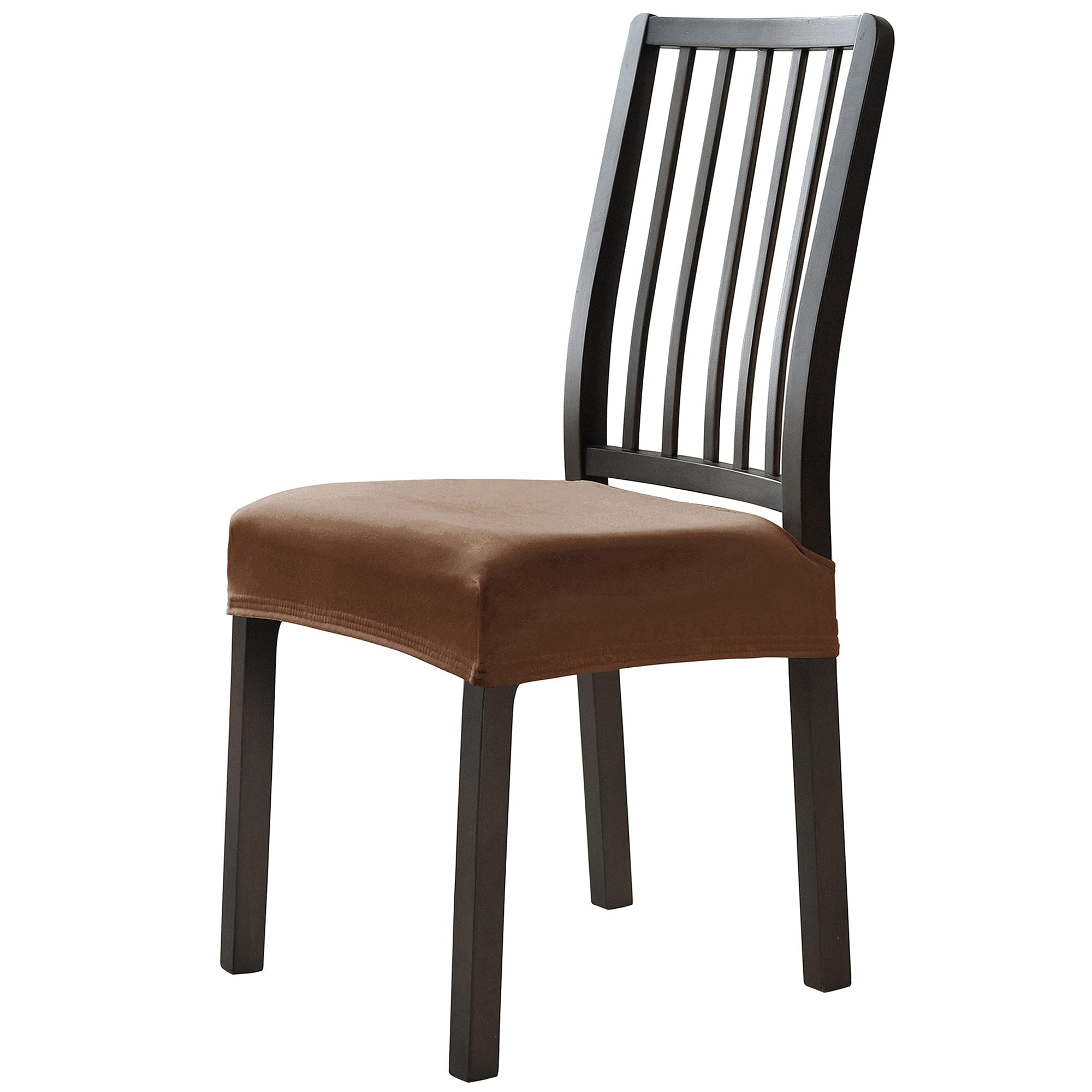 Velvet Elastic Dining Chair Covers - 5PCS Washable Stretch Spandex Seat Protector Slipcovers for Dining Room Chairs (Coffee Color) - Perfect for Home, Restaurant, and Office Use
