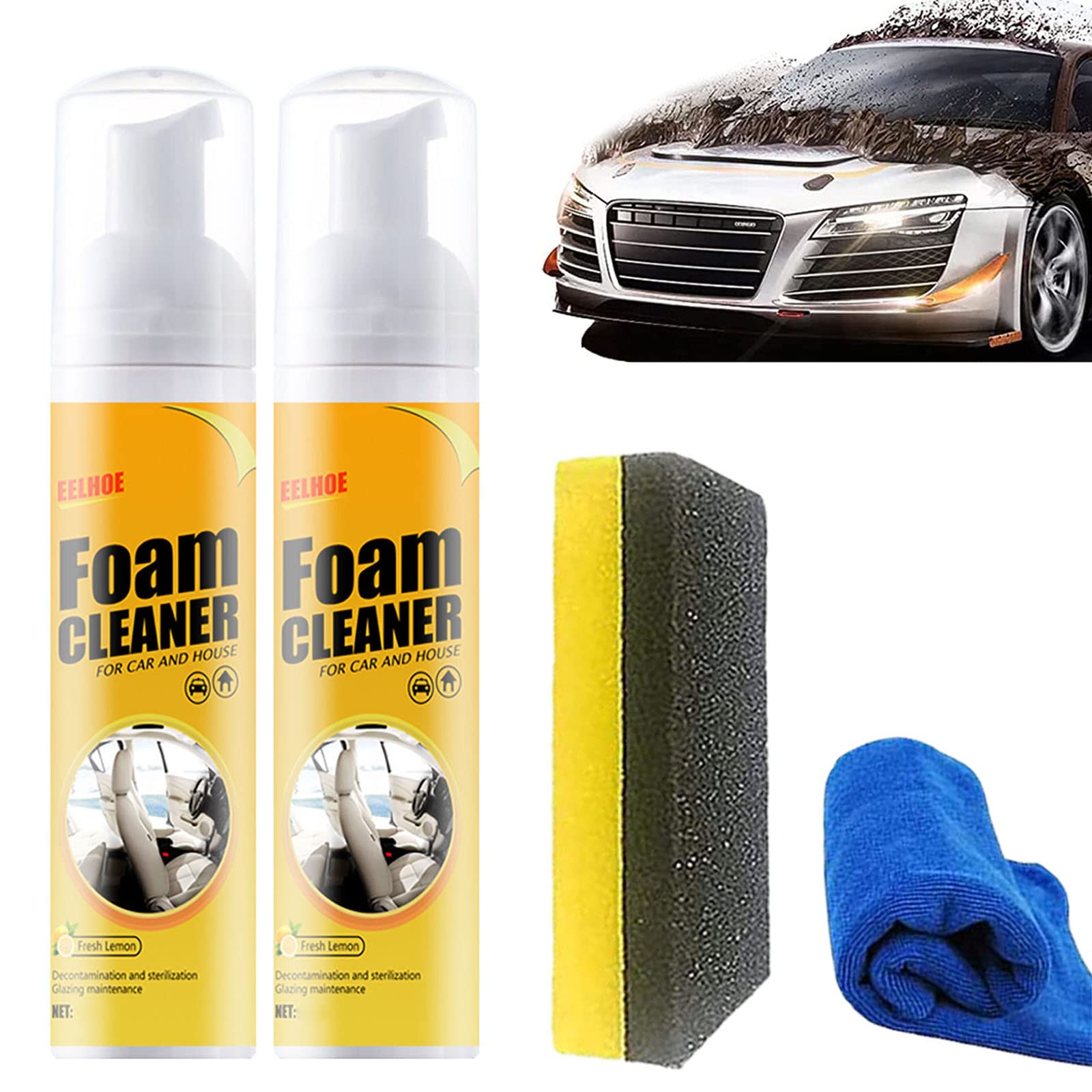 Amplesunshine Powerful Multifunctional Foam Cleaner - All-Purpose Stain Remover for Car, Kitchen & Home (Lemon Scent, 150ml, 2-Pack) | Ideal for Car Detailing, Kitchen Deep Cleaning & Household Maintenance