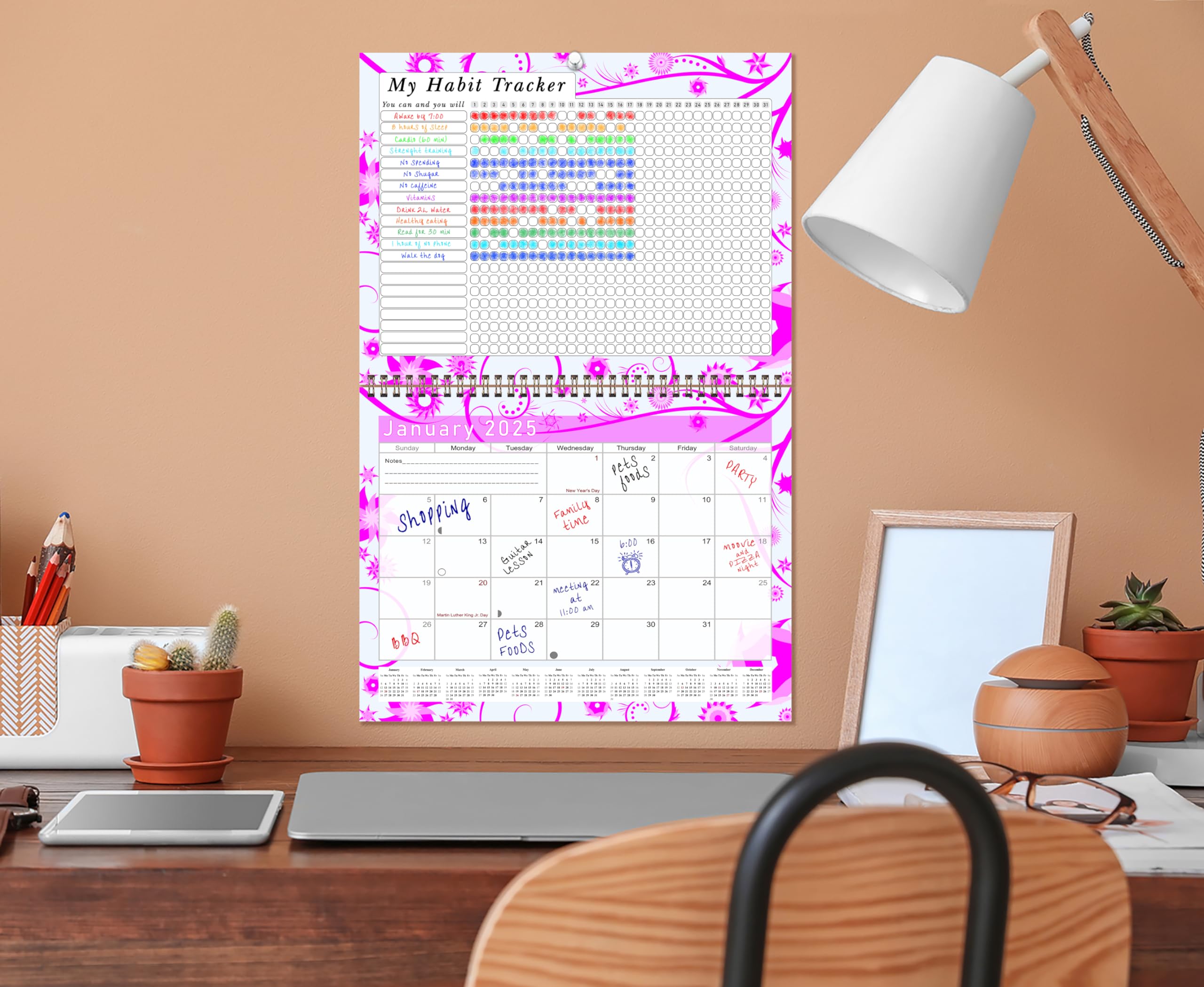 2025 Monthly Desktop & Wall Calendar Planner with Habit Tracker - Daily Weekly Monthly Goal Setting Motivational Journal - Inspirational Productivity Tool for Office, School & Home Organization (Edition #010)