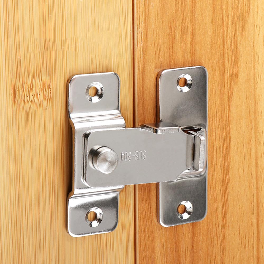 90 Degree Door Hasp Latch - Heavy Duty Barn Door Lock with Satin Nickel Finish | Secure Push/Sliding/Barn Doors | Ideal for Home, Garage & Shed Security