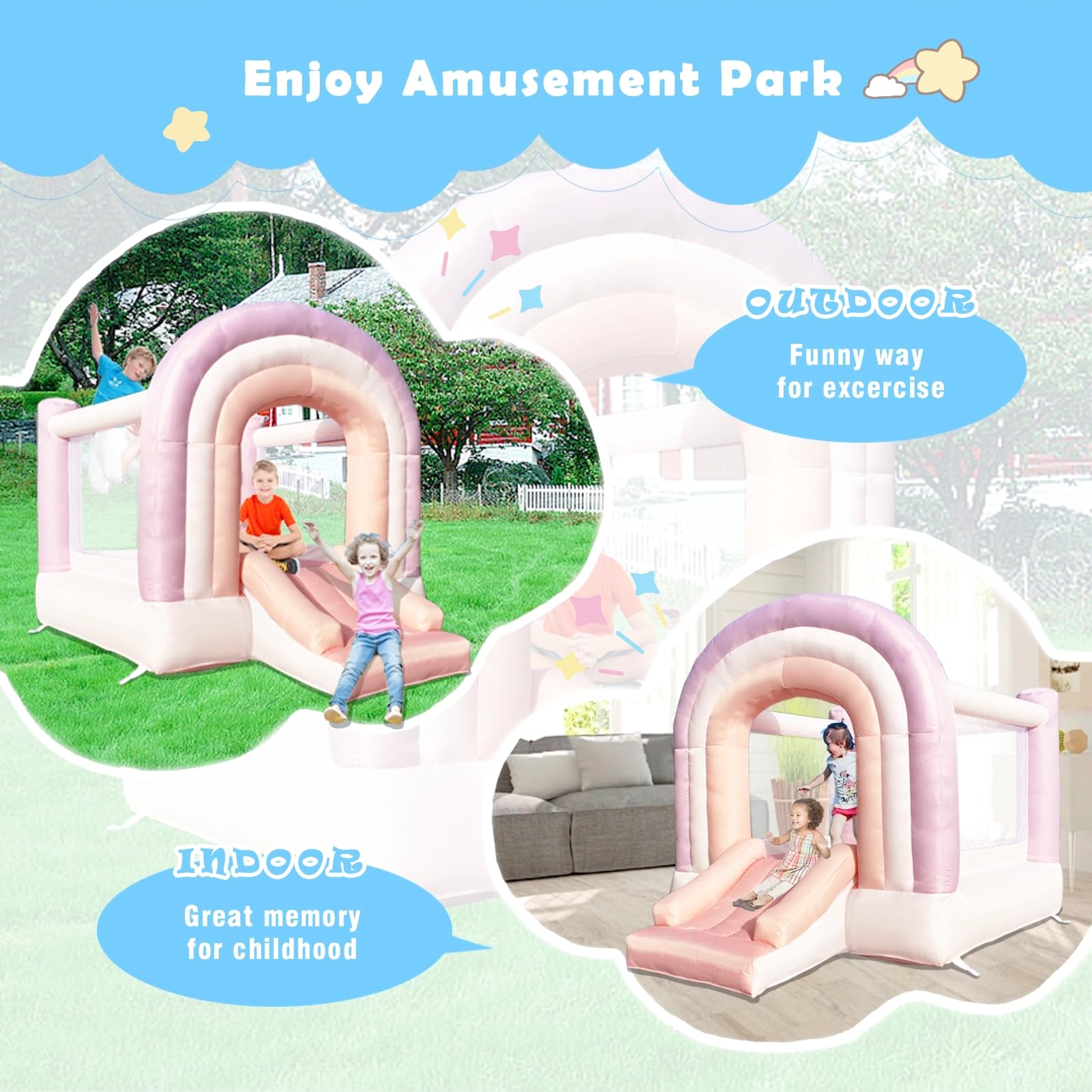 **Dream Castle Pink Bounce House with Slide for Toddlers | 8 ft x 6 ft Inflatable Bouncy House with Blower | Indoor & Outdoor Kids Playhouse | Perfect Birthday Gift & Backyard Party Fun**