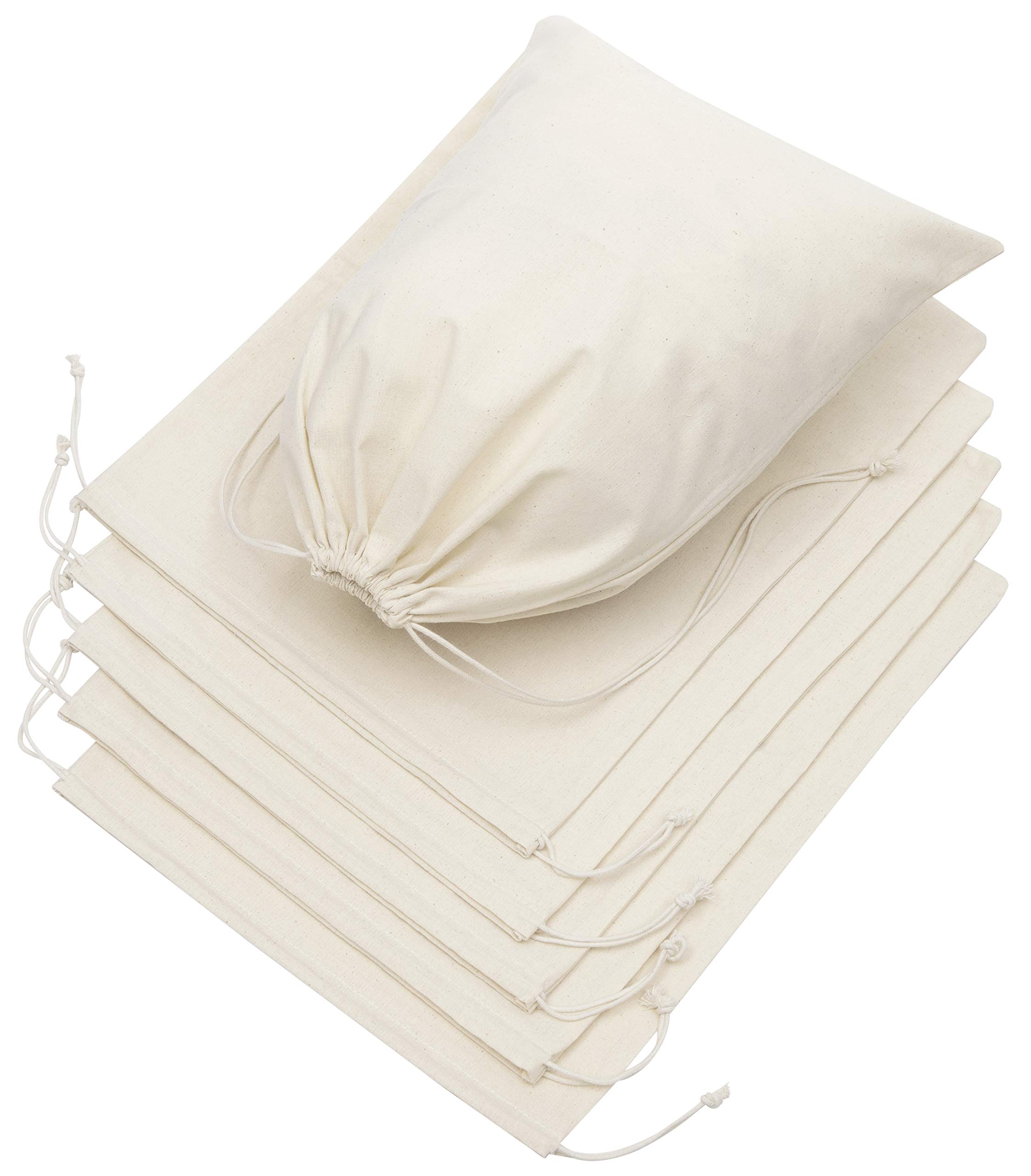 Premium 100% Cotton Muslin Drawstring Bags - 12