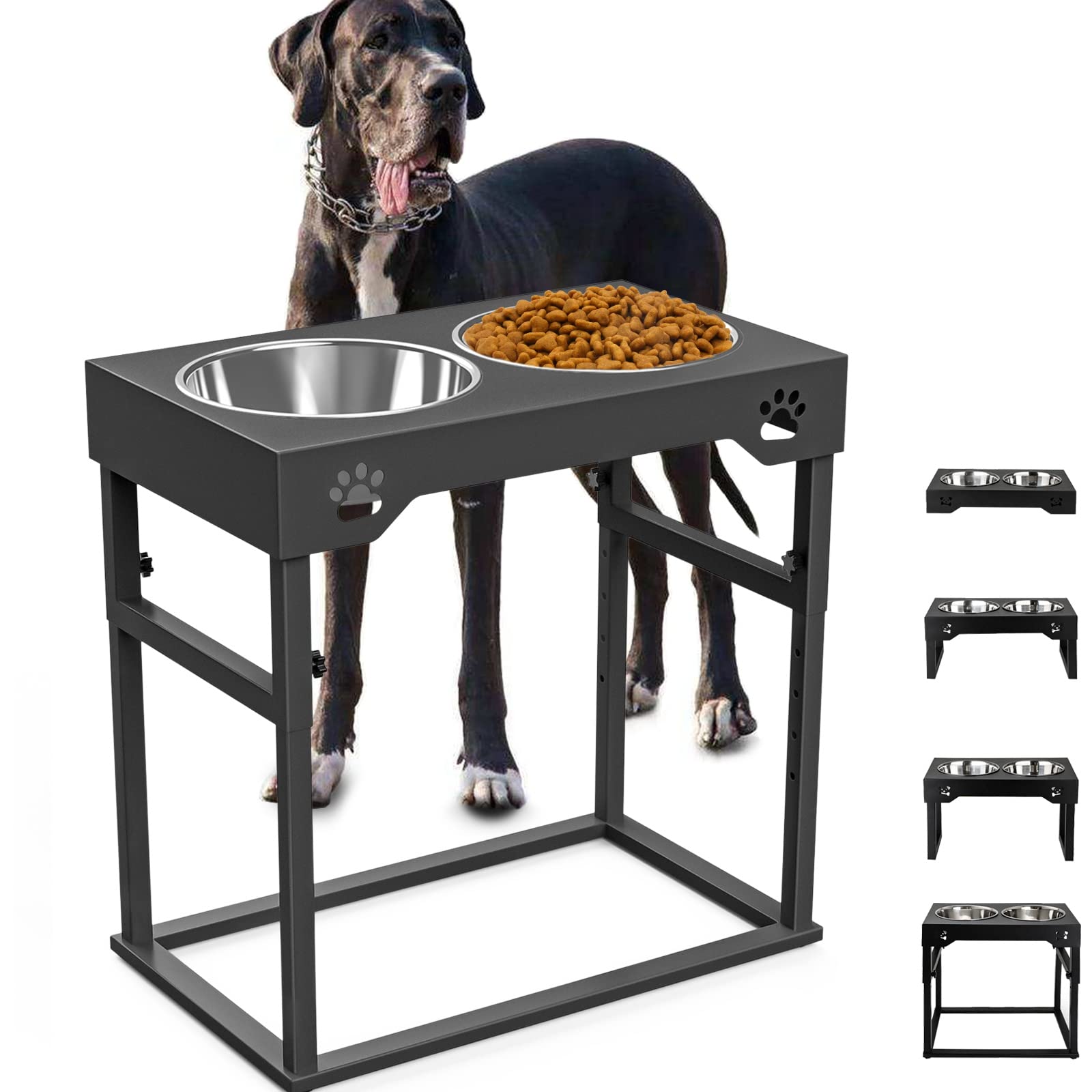 Elevated Stainless Steel Dog Bowls Adjustable Height (2.75
