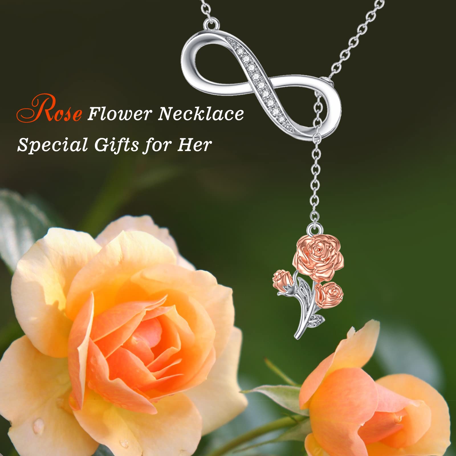 OCJ Birth Flower Necklace - 925 Sterling Silver Infinity Y-Necklace | Personalized Birth Month Jewelry for Women | Elegant Birthday, Graduation & Mother's Day Gift for Wife, Mom, Girlfriend or Best Friend | Perfect for Everyday Wear, Special Occasions & Heartfelt Gifting