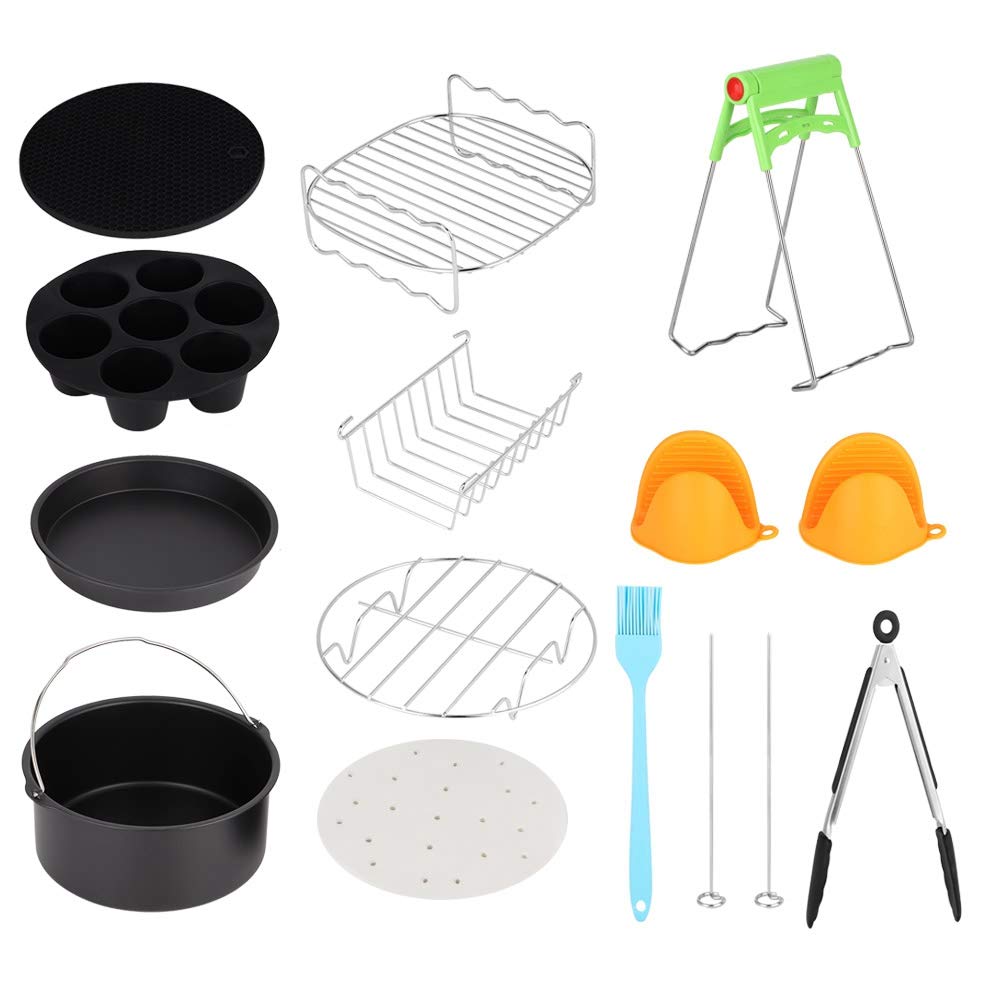 7-Inch Universal 12-Piece Air Fryer Accessories Kit - BPA Free, Nonstick Coating, Black - Includes Cake Cups & Baskets - Perfect for Baking, Frying & Healthy Cooking