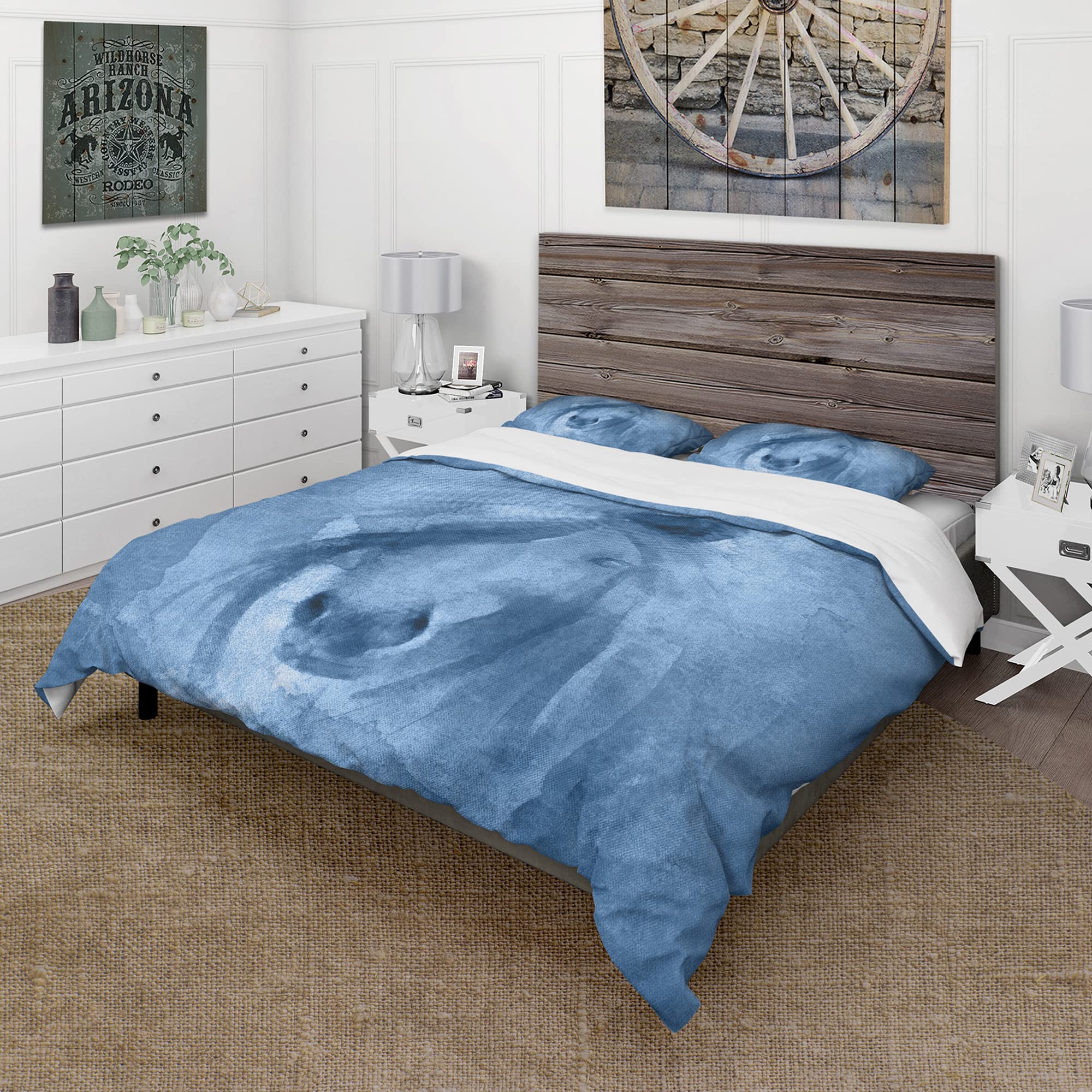 Farmhouse Horse XI Duvet Cover Set - Blue Twin Size 3-Piece All Season Bedding | Rustic Farmhouse Decor for Cozy Bedrooms & Guest Rooms