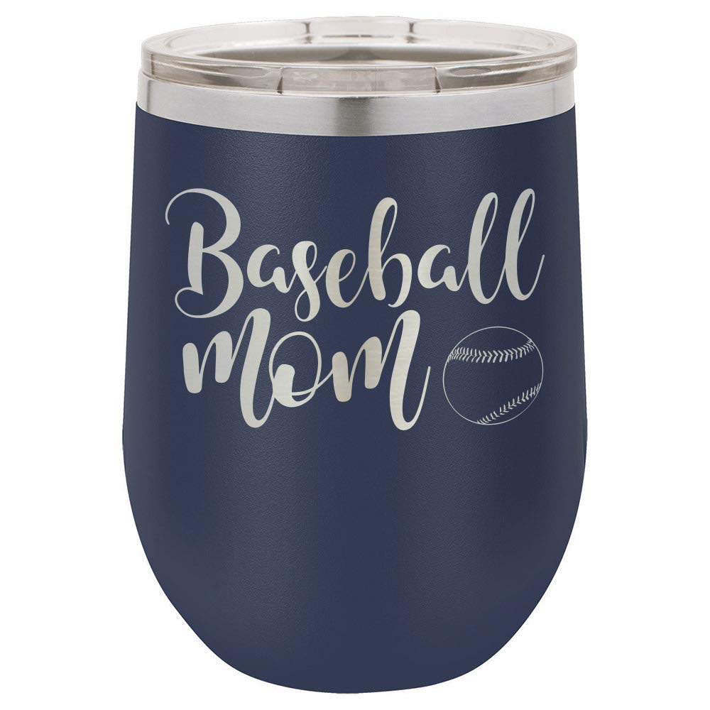 12 oz Laser Engraved Baseball Mom Navy Wine Tumbler with Lid - Insulated Funny Quote Drink Cup for Baseball Moms | Perfect Mother's Day Gift for Baseball Lovers | Great for Games, Tailgating & Everyday Use | OnlyGifts.com