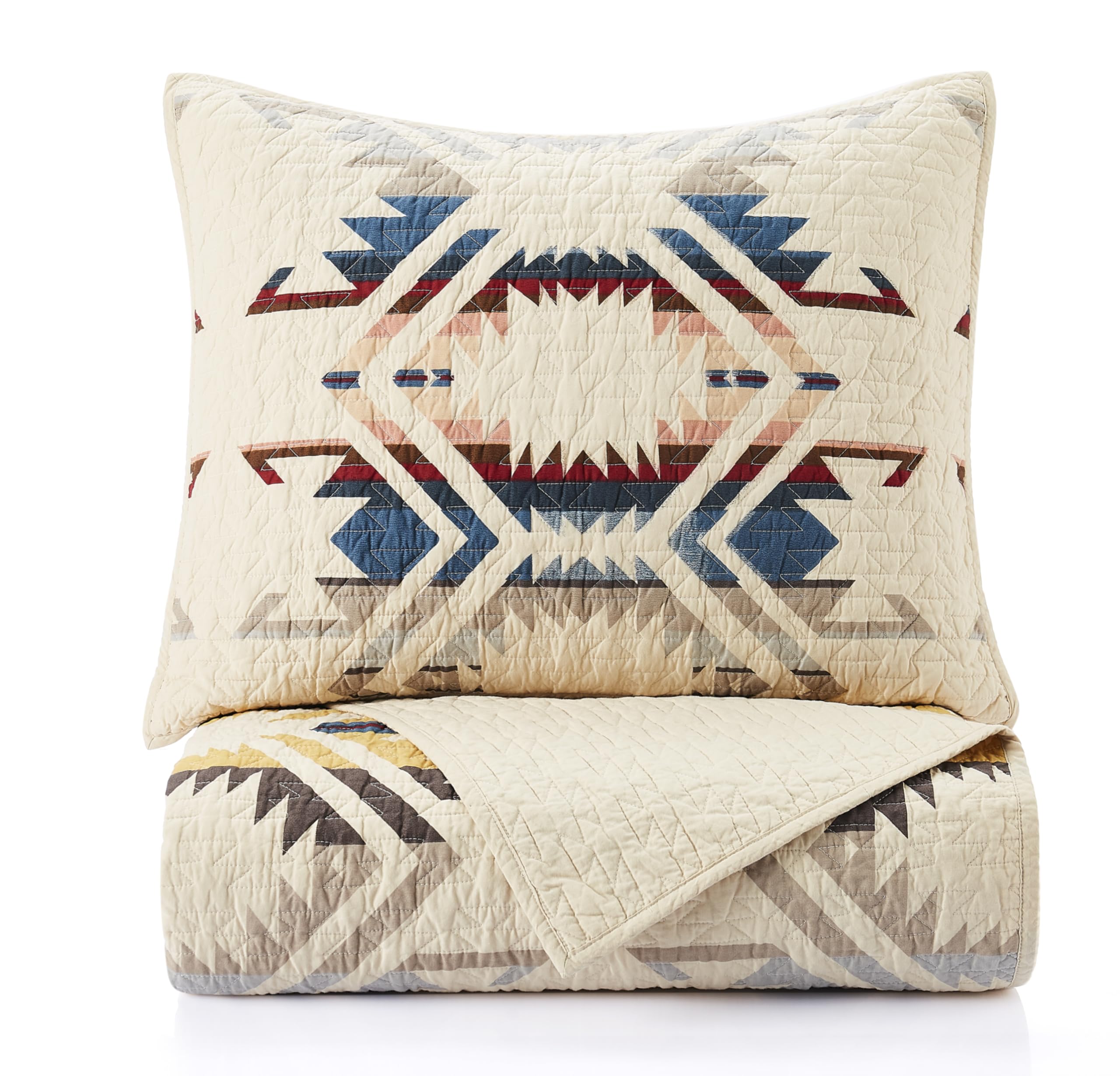 PENDLETON 37507 White Sands Twin XL Quilt Set - Breathable, Wrinkle Resistant Soft Cotton Rustic Printed Diamond Stitched Coverlet Blanket, Machine Washable 2-Piece Bedding for Guest Room, Dorm & Cozy Home Decor (Twin, Sandshell)
