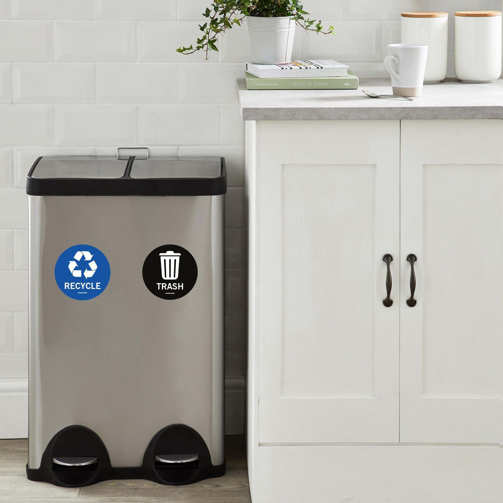 Recyclable Waste Stickers - 4x4 Inch Round Trash Can Decals for Home, Office & Public Recycling Bins | Eco-Friendly Labeling Solution