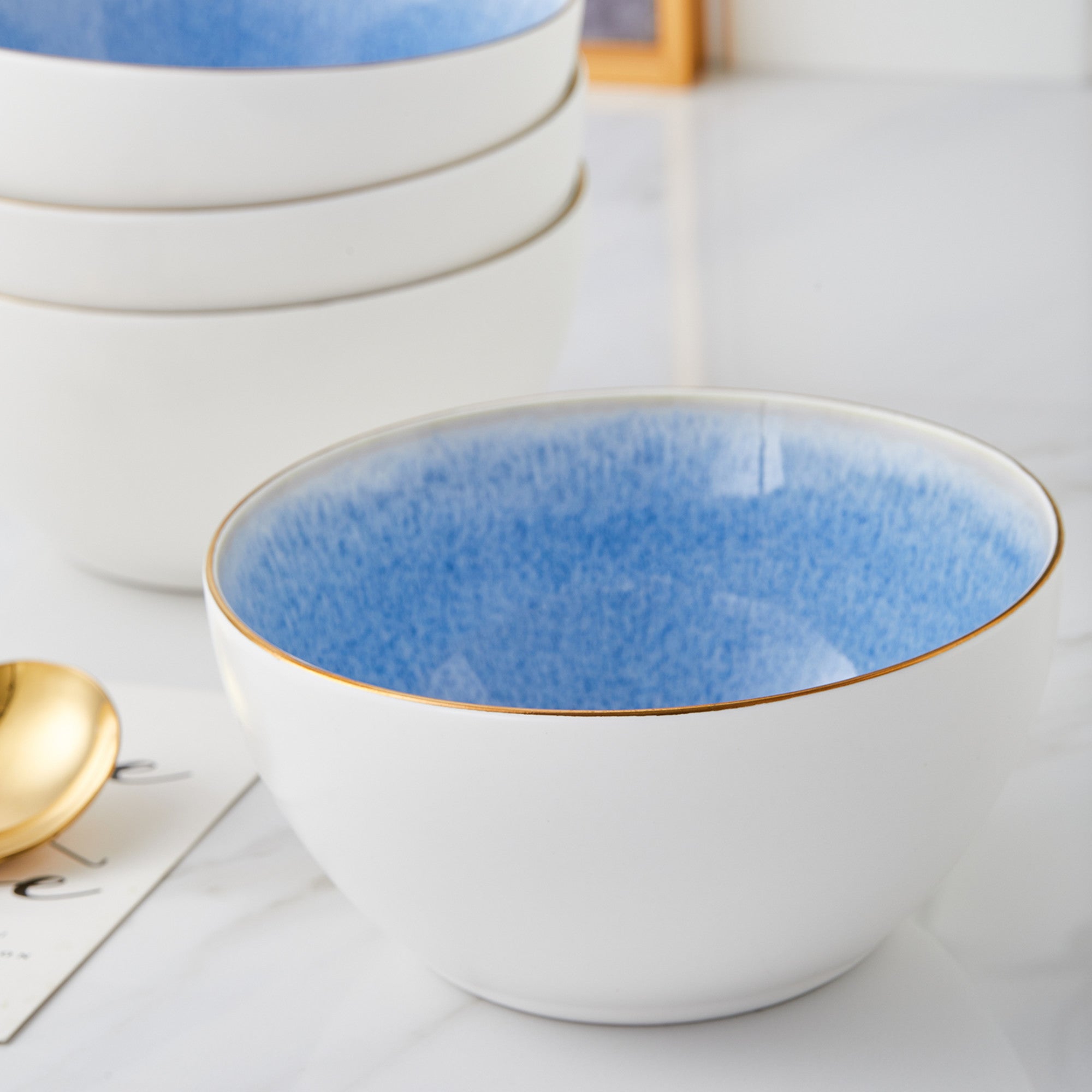 Josephine Porcelain Bowl - Handcrafted Blue Ceramic Soup Bowl with Floral Design | Perfect for Soup, Salad, Dessert & Home Decor