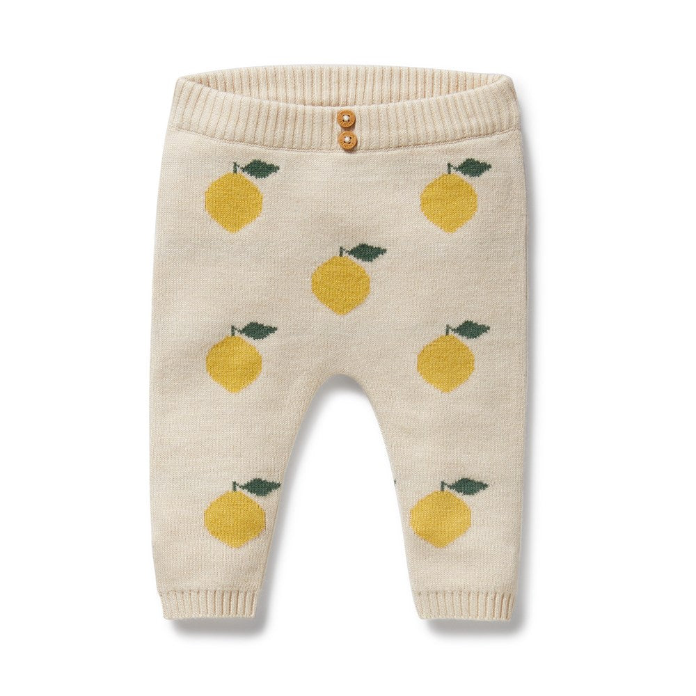 Organic Knitted Jacquard Leggings with Lemony Print - Comfortable & Stylish Women's Yoga Pants for Workout, Lounge & Everyday Wear