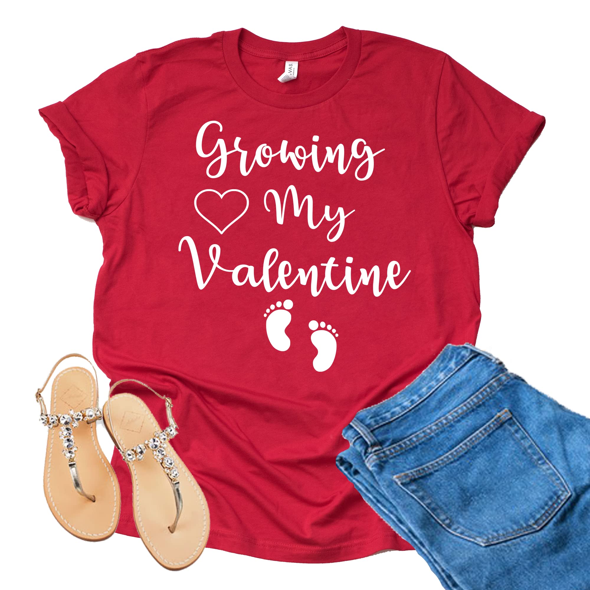 Vintage Valentine's Day Pregnancy Announcement T-Shirt - Cute Retro Growing My Valentine Shirt for Maternity Photo Shoots & Gender Reveals