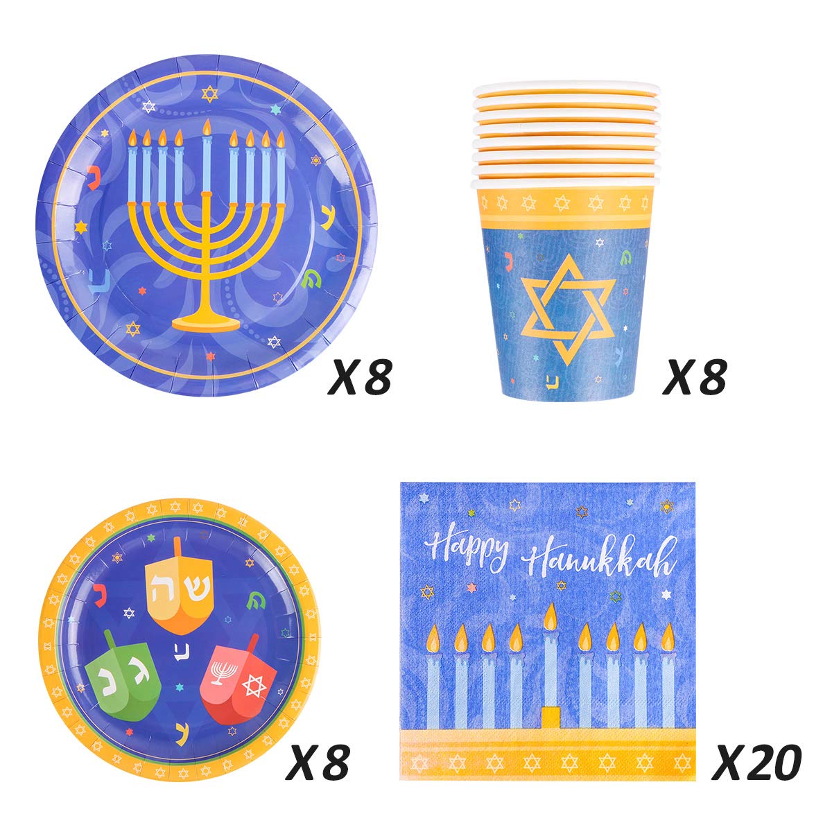 44PCS Hanukkah Party Set - Premium Chanukah Decorations with Plates, Cups & Napkins for Jewish Holiday Celebrations | Perfect for Hanukkah Parties, Family Gatherings & Festival Home Decor