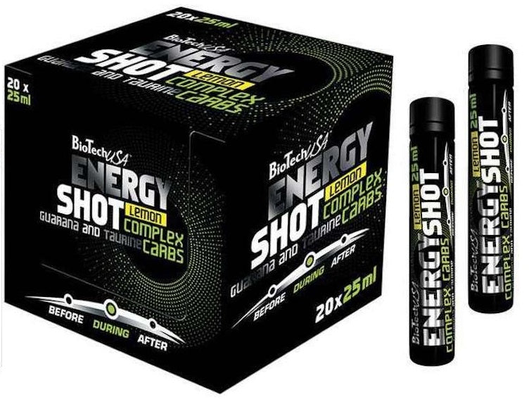 BioTechUSA Energy Shot Lemon Flavor - 20 x 25ml Energy Booster for Workouts, Focus & Fatigue Relief | Pre-Workout, Study & Travel Essential