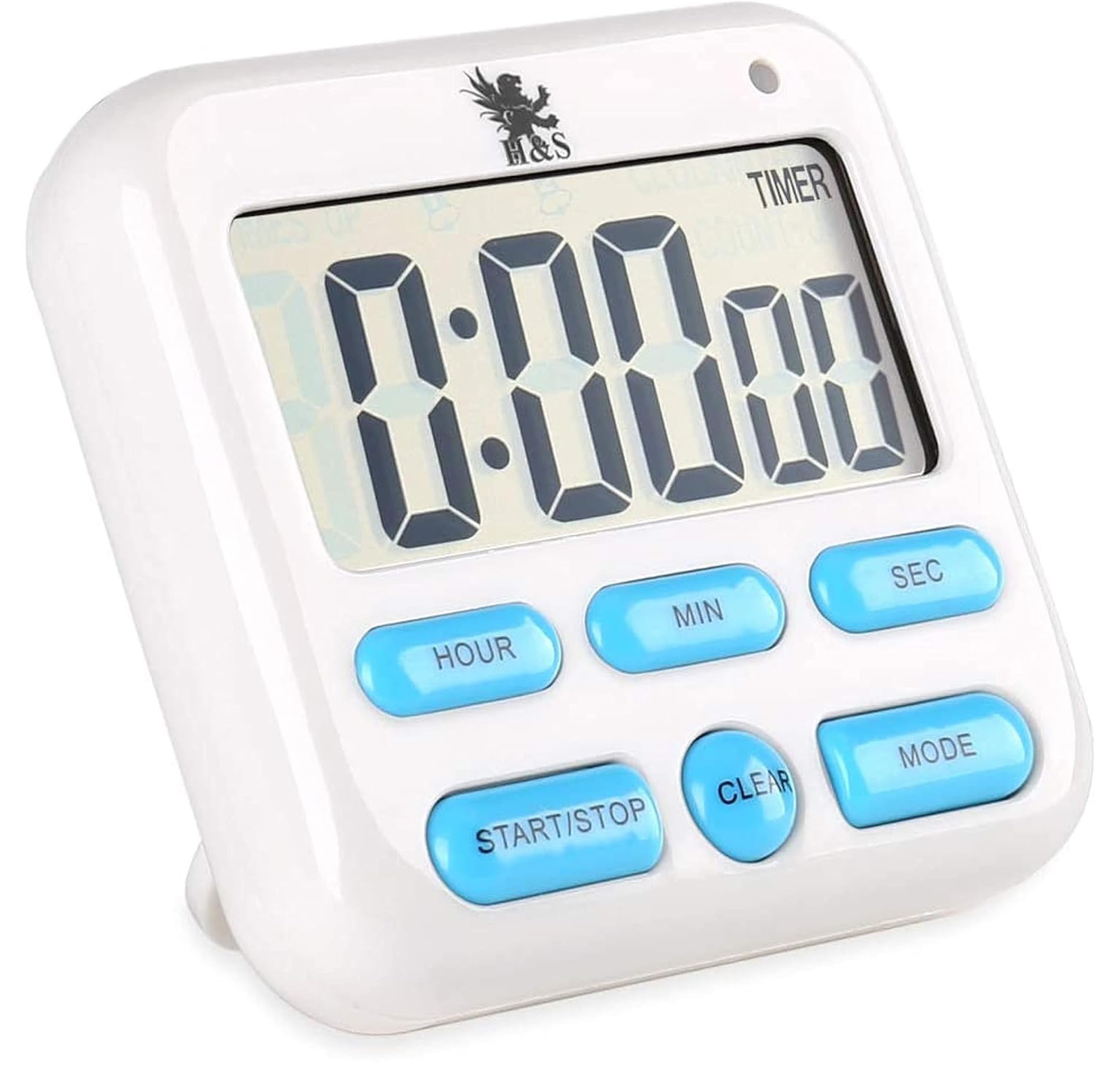 H&S Magnetic Digital Kitchen Timer & Alarm Clock - Large LCD Display, Loud Alarm, Magnetic Stand - Perfect for Cooking, Baking, Classroom Countdown, and Office Use - Includes AAA Battery (White)