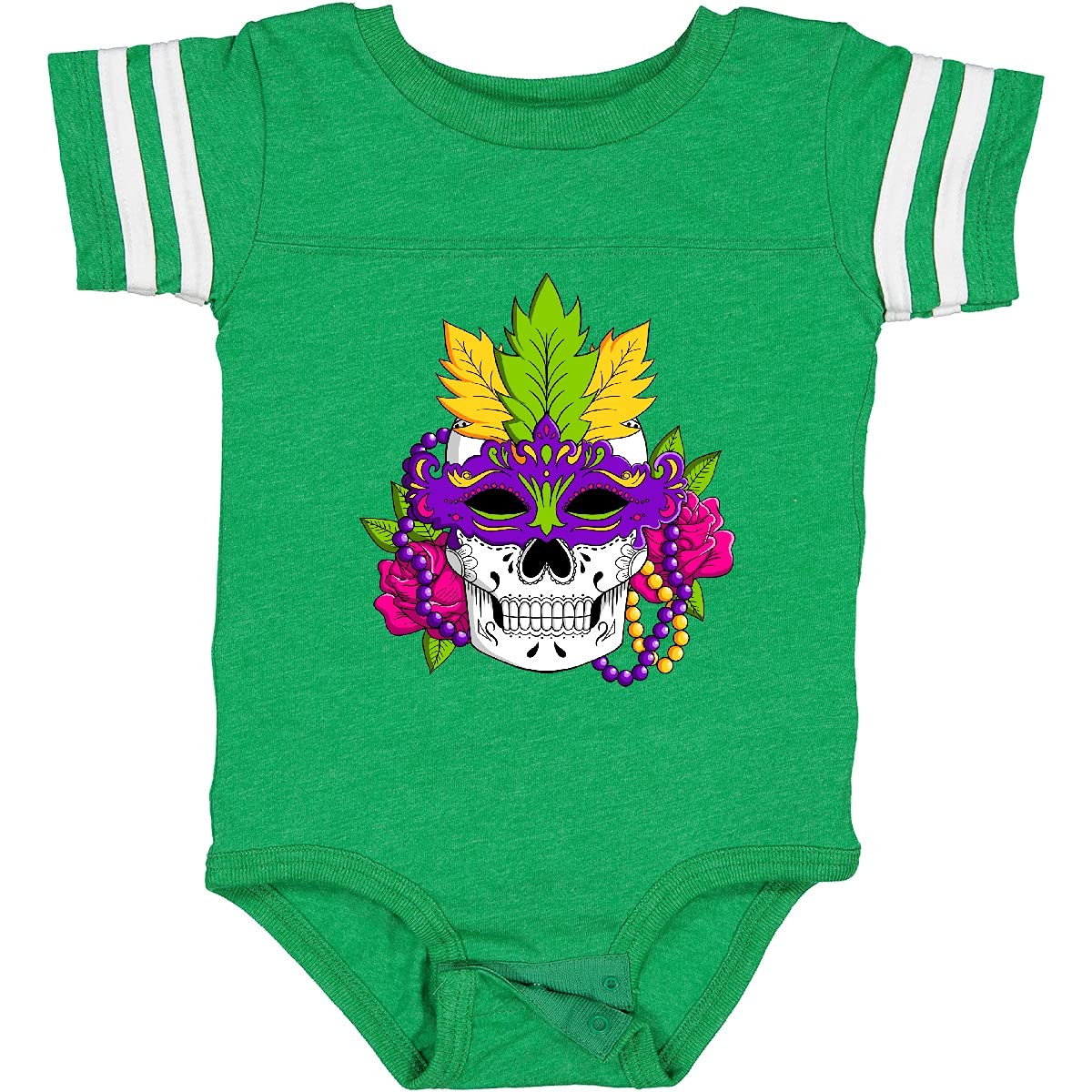 Inktastic Mardi Gras Skull with Masquerade Mask Baby Bodysuit - Fun Festive Outfit for Carnival, Halloween & Costume Parties