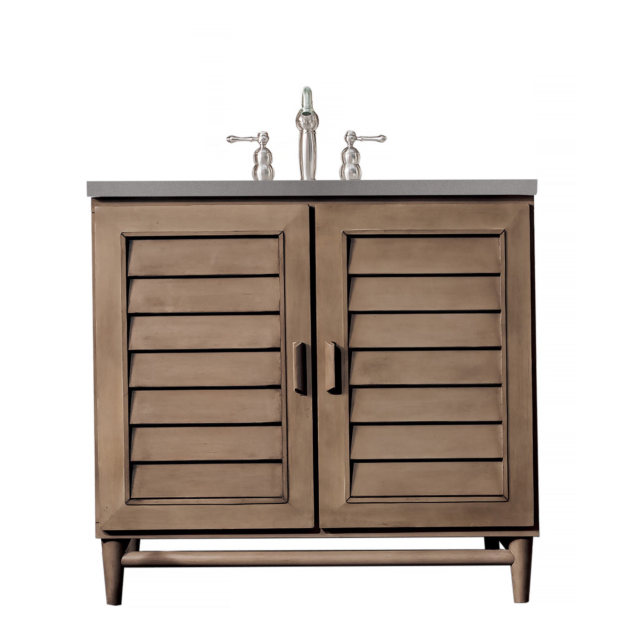Portland 36 Inch Single Bathroom Vanity Set with Whitewashed Walnut Finish & 3CM Gray Expo Quartz Countertop - Perfect for Modern Bathroom Remodeling and Small Space Design