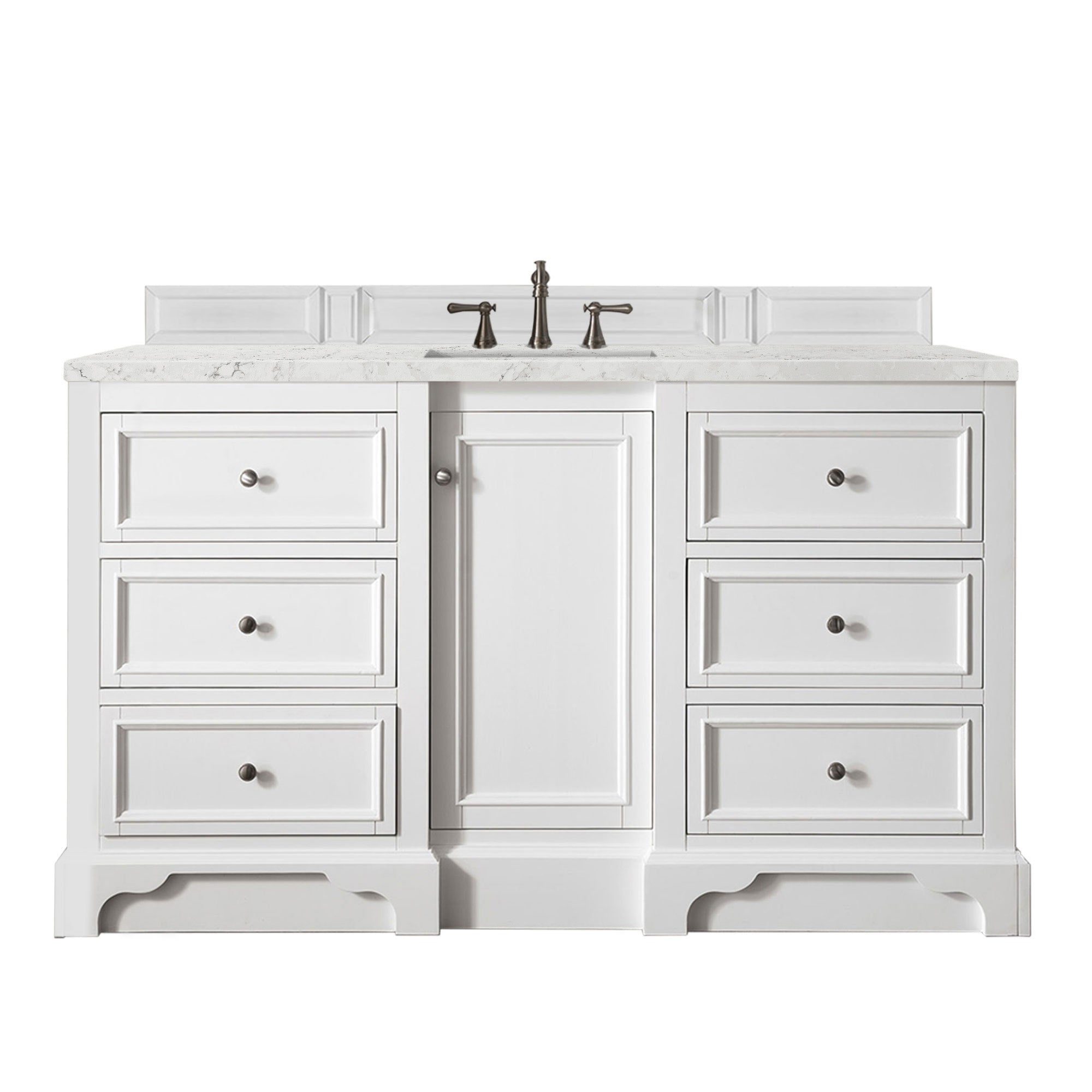 De Soto 60 Inch Single Bathroom Vanity Set with 3CM Eternal Jasmine Pearl Quartz Top in Bright White - Perfect for Modern Master Bathrooms and Powder Rooms