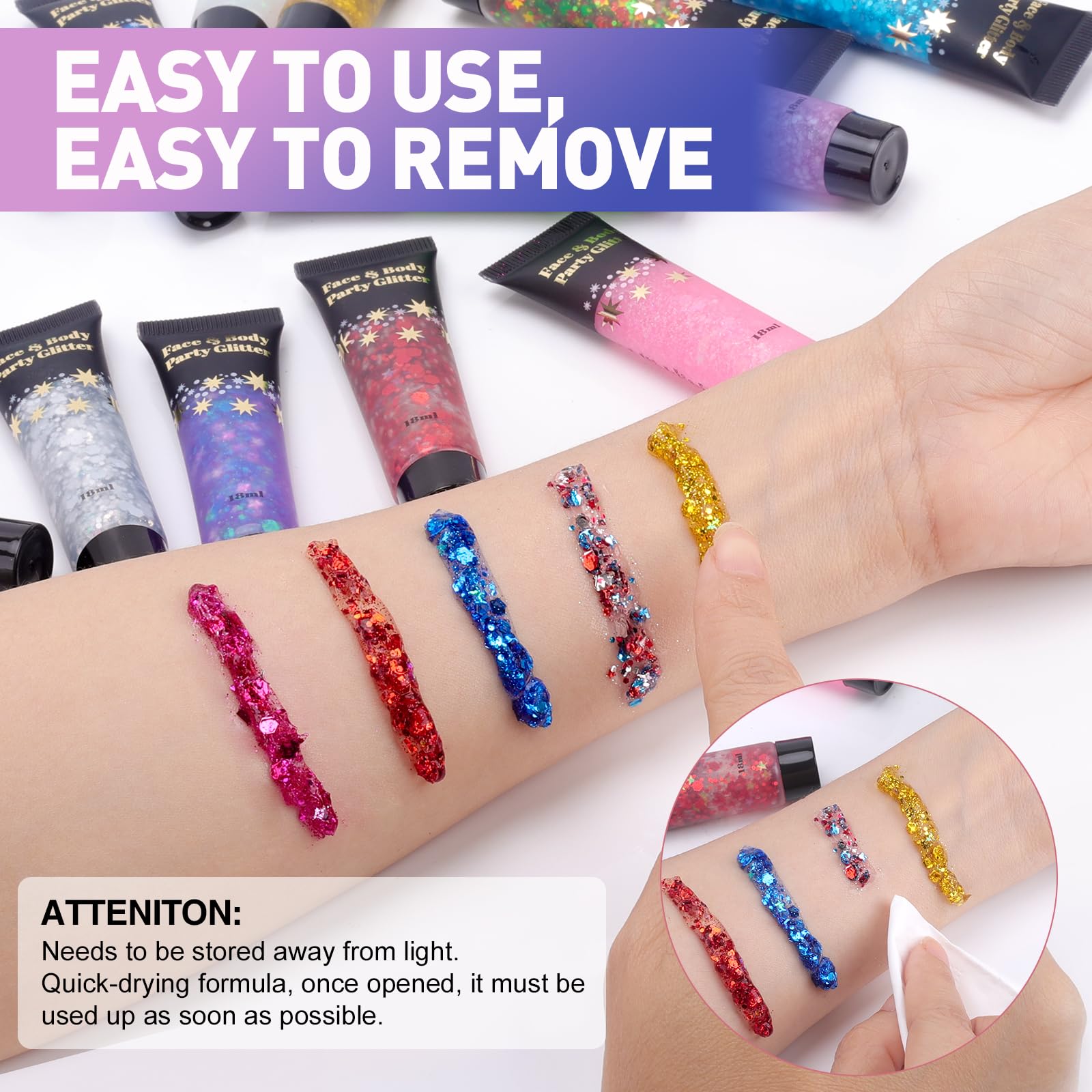 14 Colors Body & Face Glitter Gel - Shimmer Makeup for Valentine’s Day, Parties & Festivals | Hair, Eyeshadow & Daylight Glitter | Perfect for Cosplay, Raves & Special Occasions