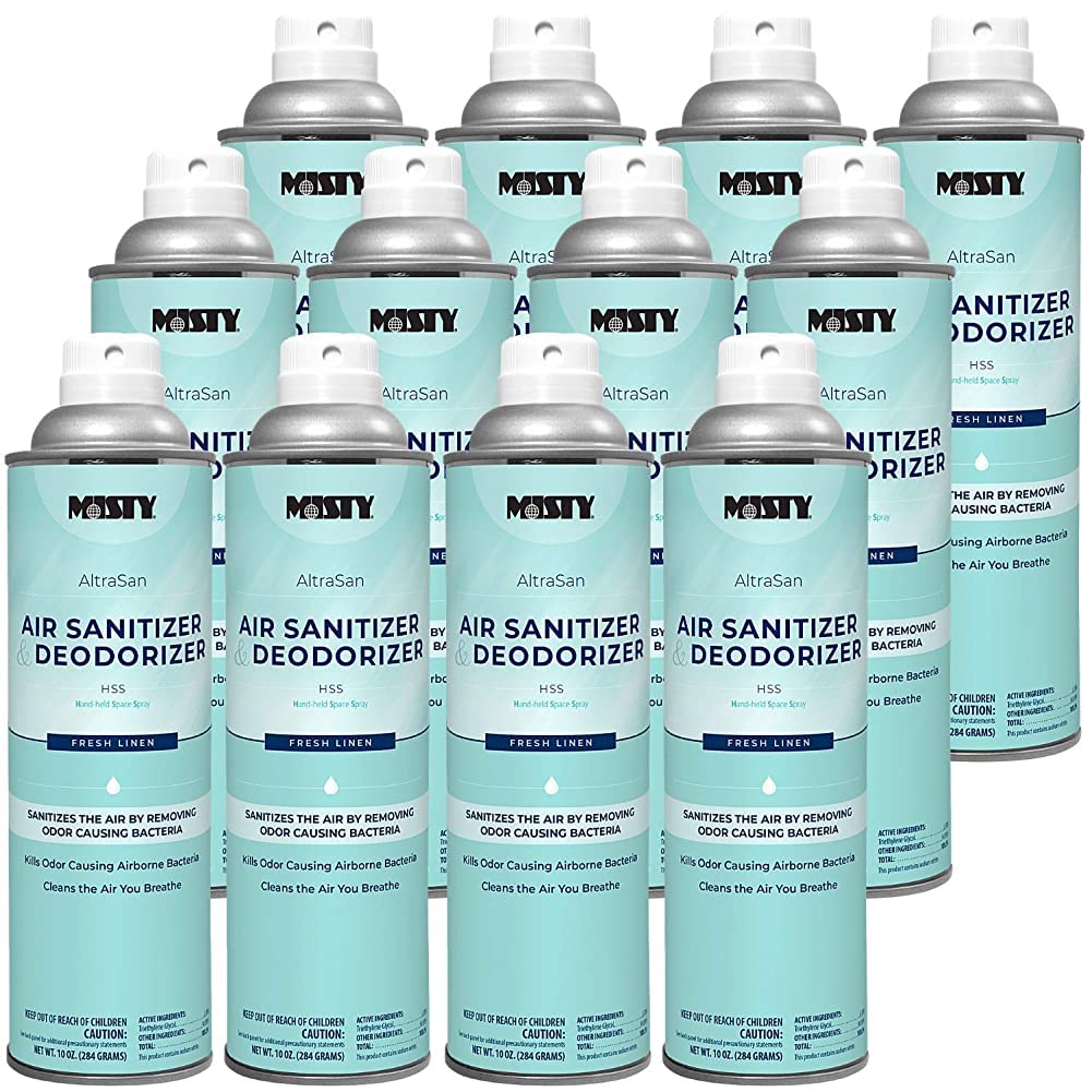 Misty AltraSan Air Sanitizer & Deodorizer - 10 oz (Pack of 12) - Eliminates Odor-Causing Bacteria - Ideal for Home, Office, and Car Air Freshening