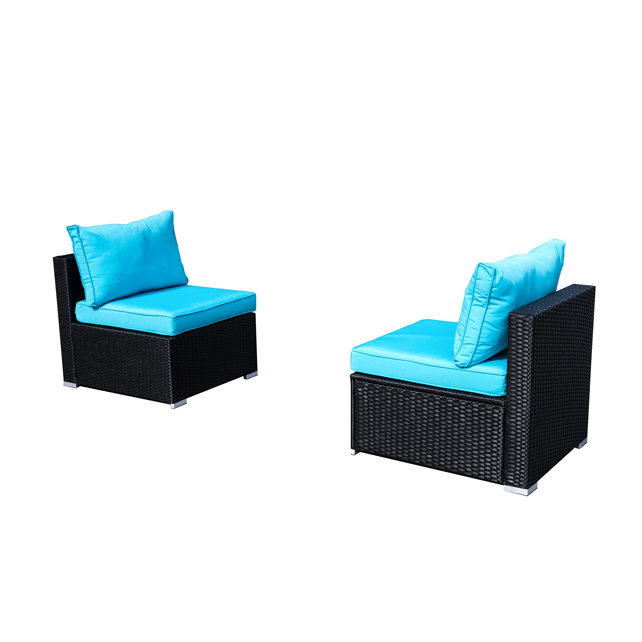 OVASTLKUY Outdoor Patio Furniture Set - 2-Piece Rattan Wicker Sectional Sofa with Washable Blue Cushions - Perfect for Backyard, Garden & Poolside Relaxation