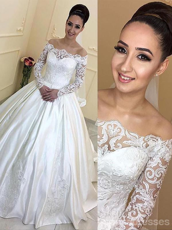 Elegant Long Sleeve Embroidery Lace A-Line Wedding Dress WD417 - Perfect for Church Ceremonies, Beach Weddings & Formal Receptions